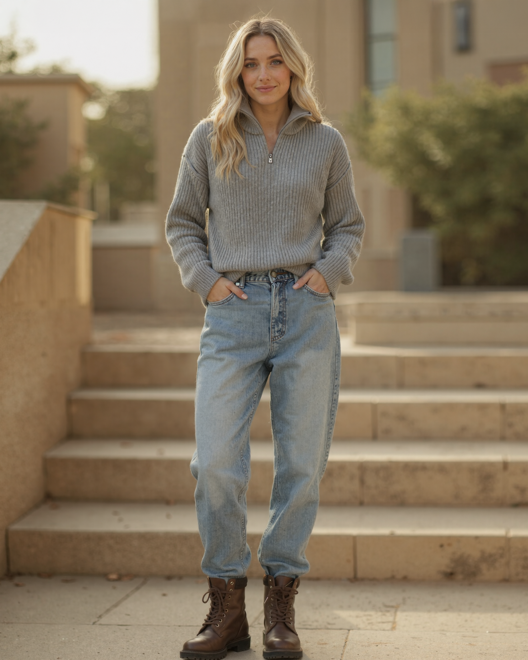 Women’s Half-Zip Knit Sweater with Long Sleeves