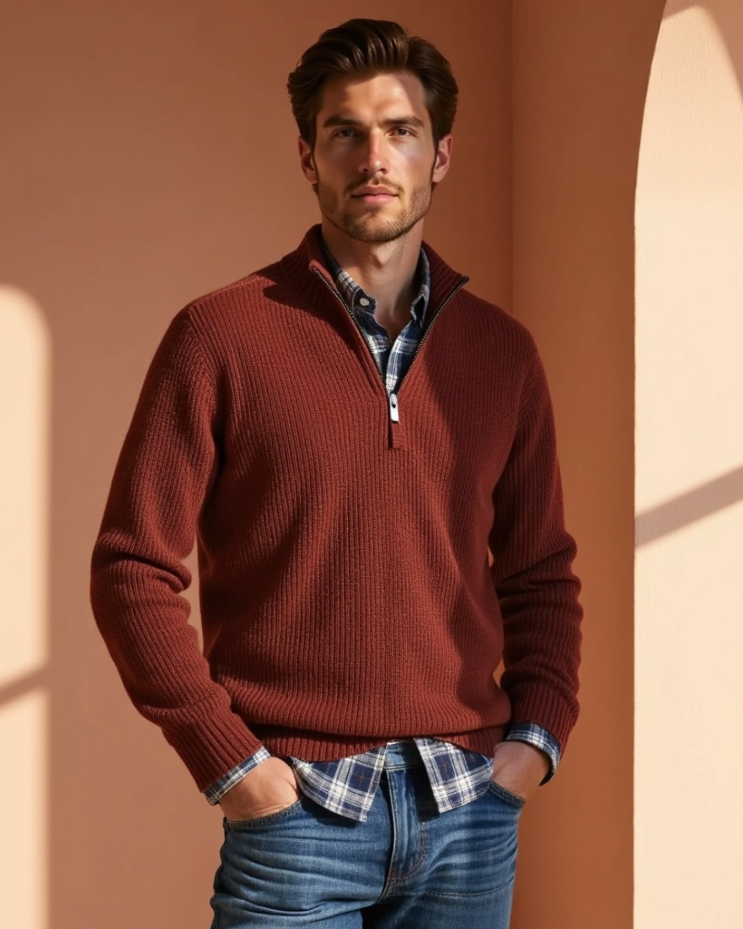 Men’s Casual Fit Sweater with Zippered Collar