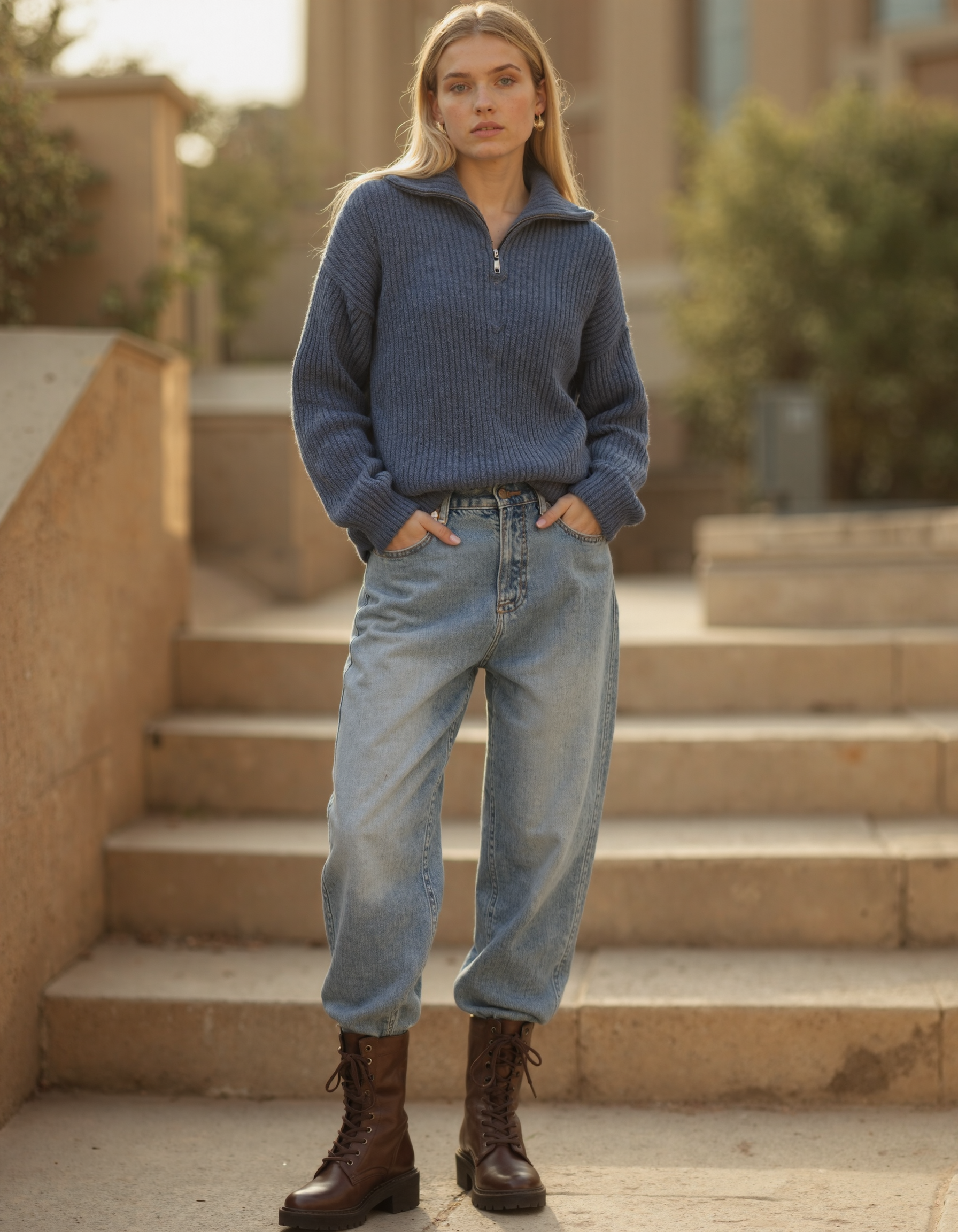 Women’s Half-Zip Knit Sweater with Long Sleeves