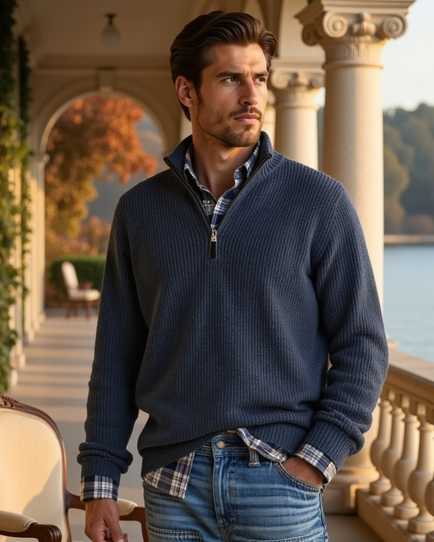 Men’s Casual Fit Sweater with Zippered Collar