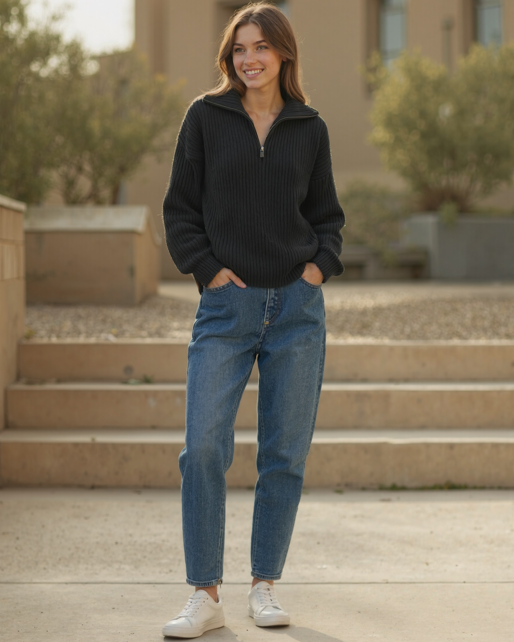 Women’s Half-Zip Knit Sweater with Long Sleeves