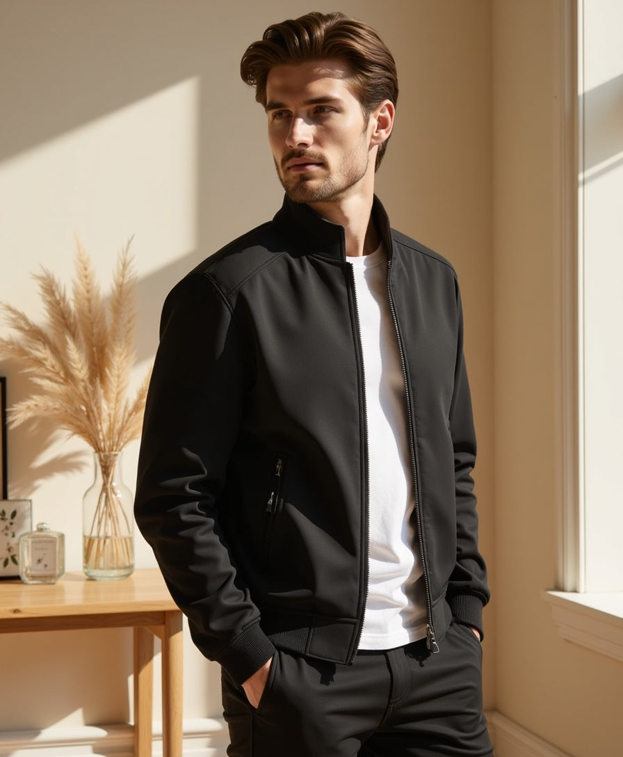 Men’s Wind-Resistant Jacket with Zip Closure