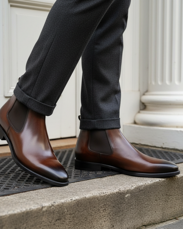Men’s Elastic Side Panel Chelsea Boots with Almond Toe