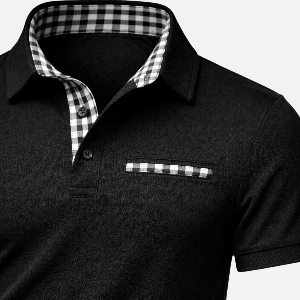 Men’s Long Sleeve Polo Shirt with Check-Trim Collar