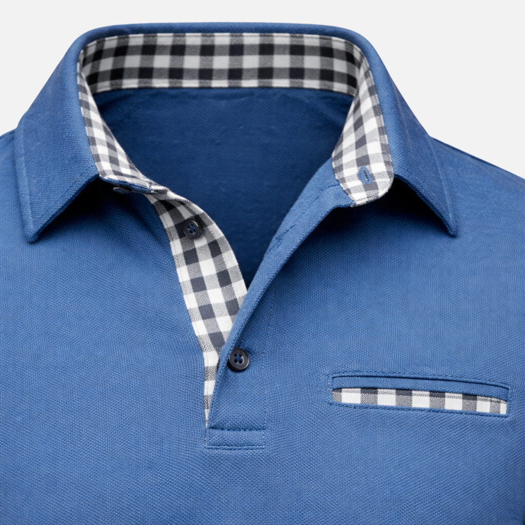 Men’s Long Sleeve Polo Shirt with Check-Trim Collar