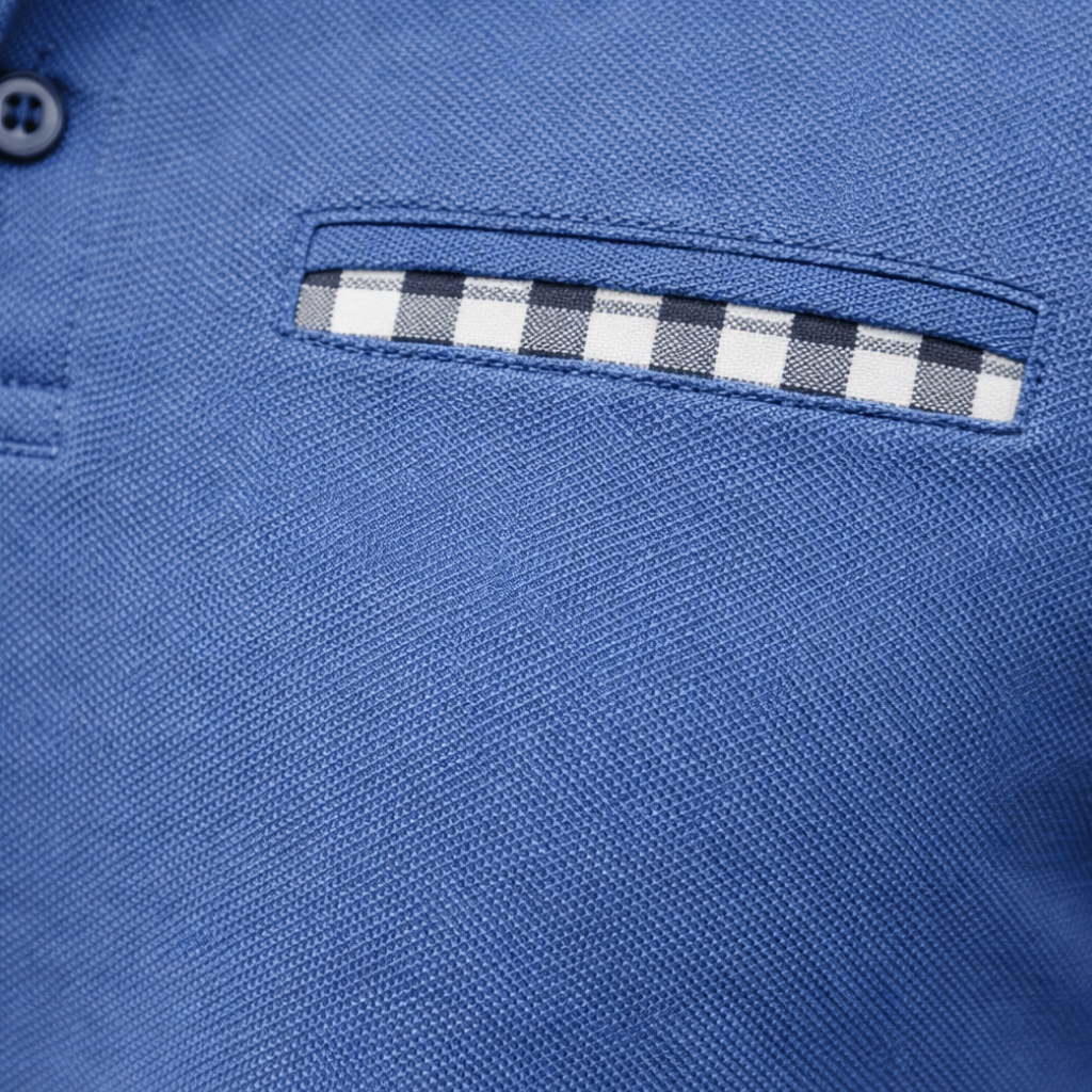 Men’s Long Sleeve Polo Shirt with Check-Trim Collar