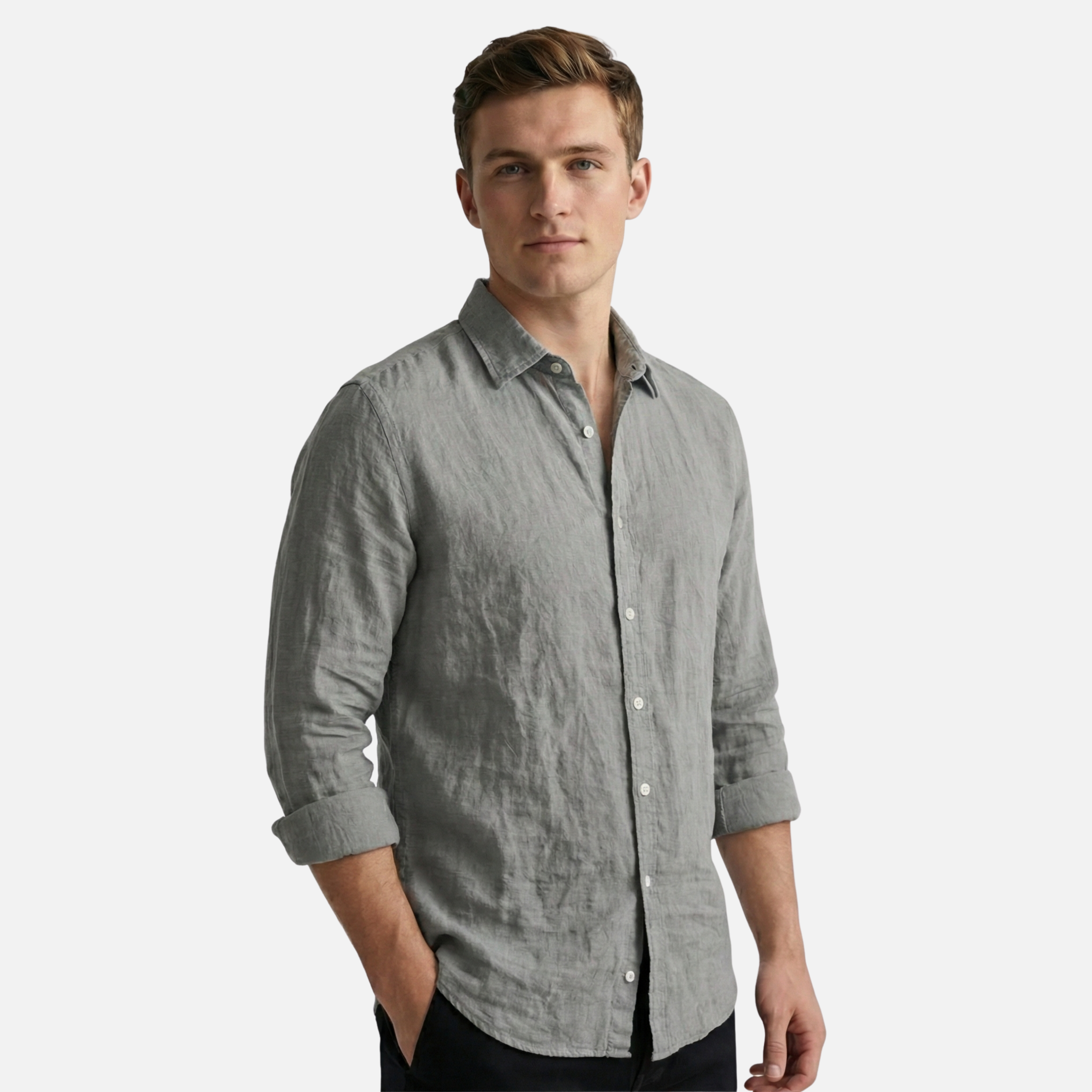 Men’s Relaxed Fit Linen Shirt with Long Sleeves