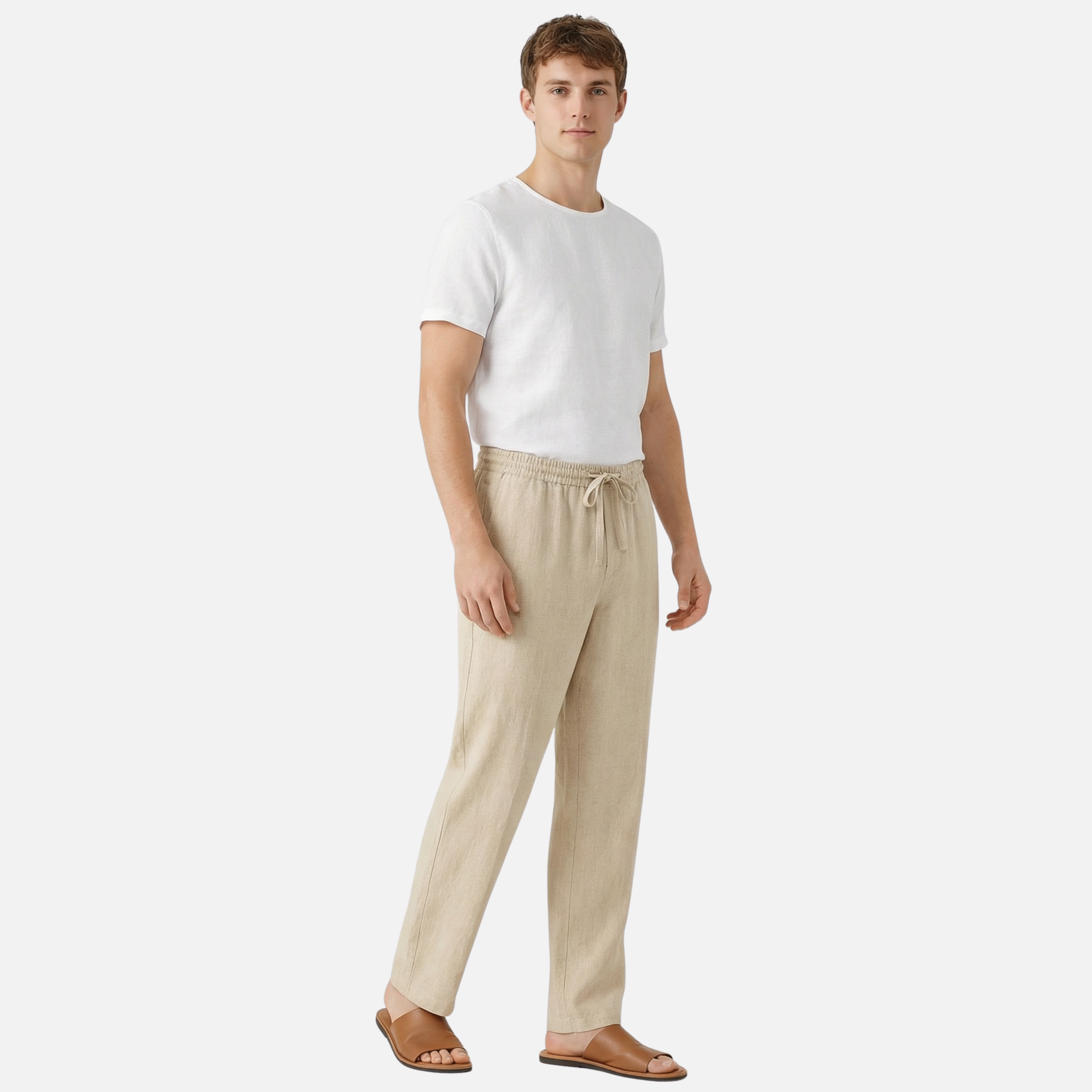 Men’s Relaxed Fit Linen Trousers with Drawstring Waist