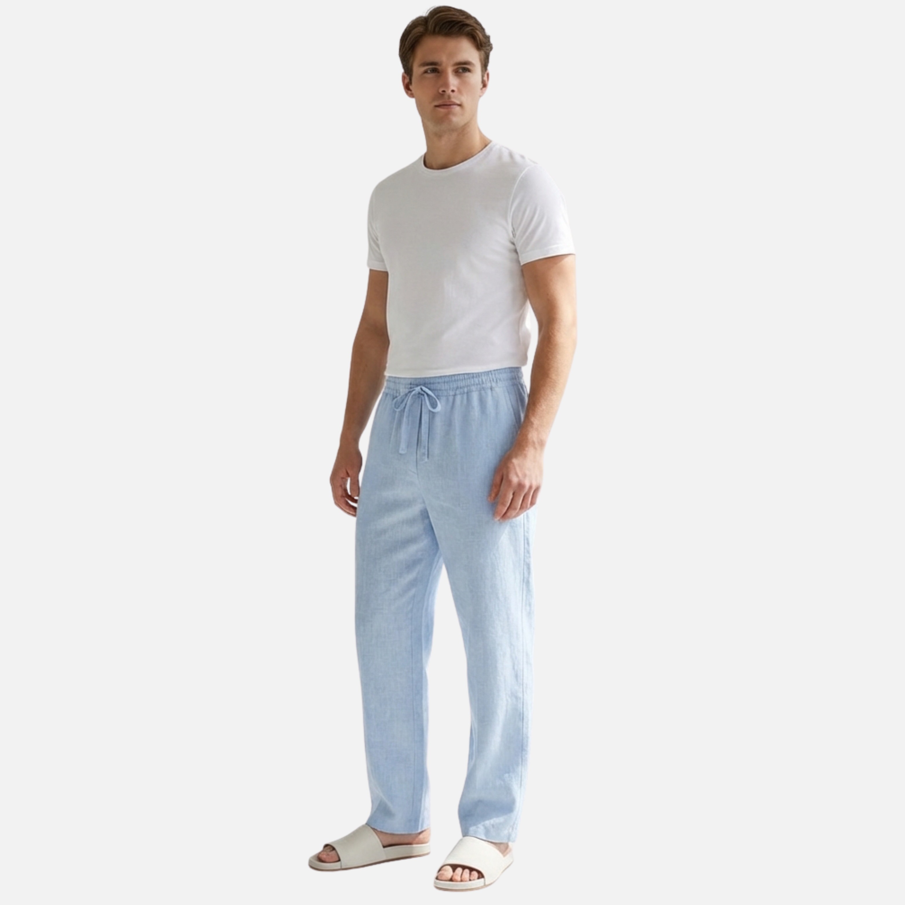 Men’s Relaxed Fit Linen Trousers with Drawstring Waist