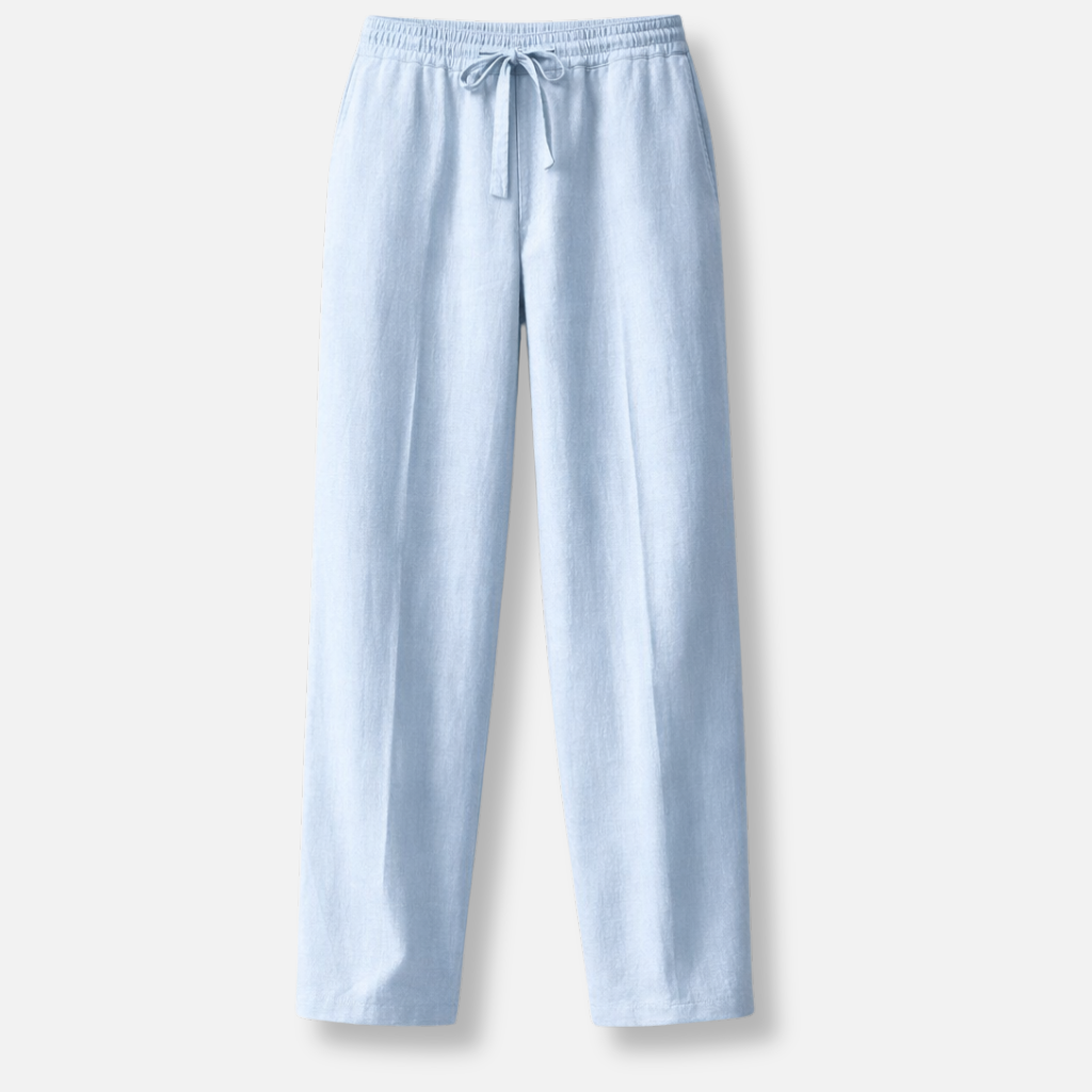 Men’s Relaxed Fit Linen Trousers with Drawstring Waist