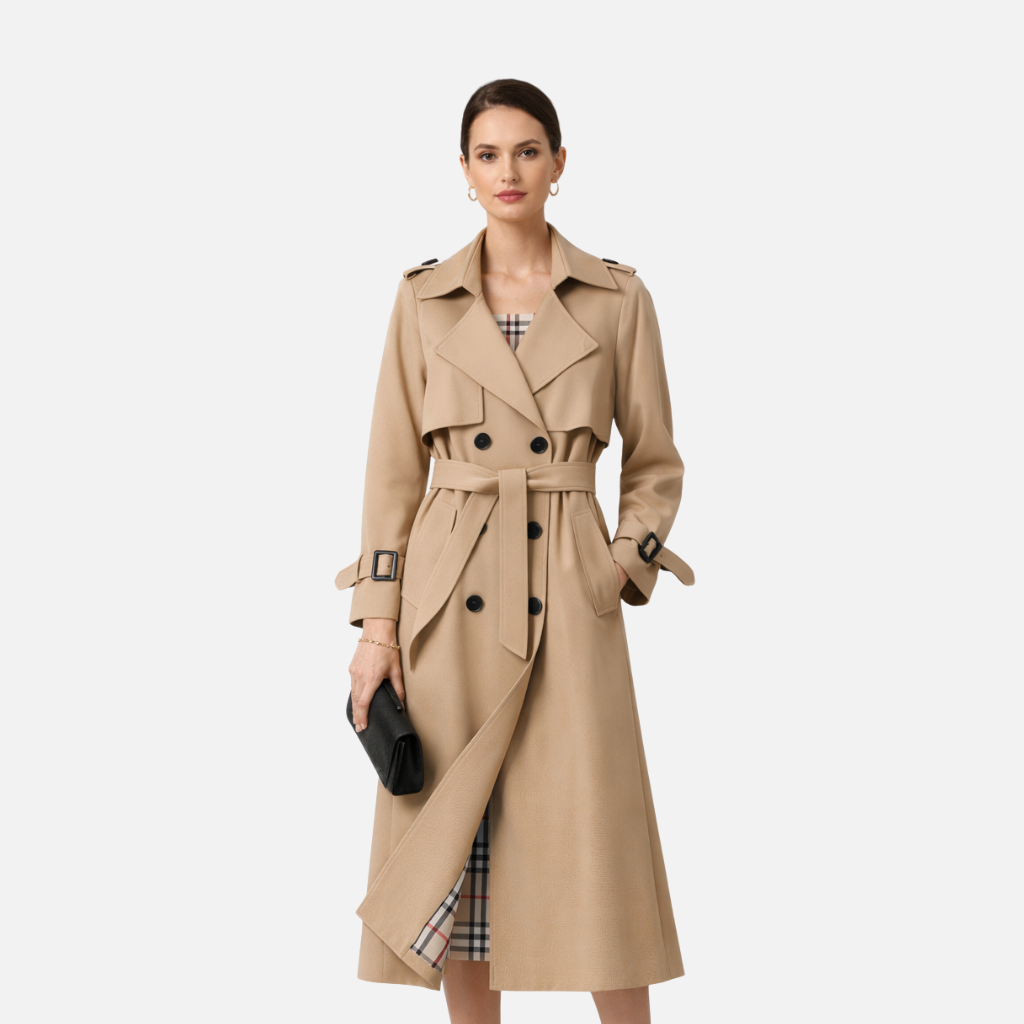Women’s Belted Trench Coat with Adjustable Cuffs