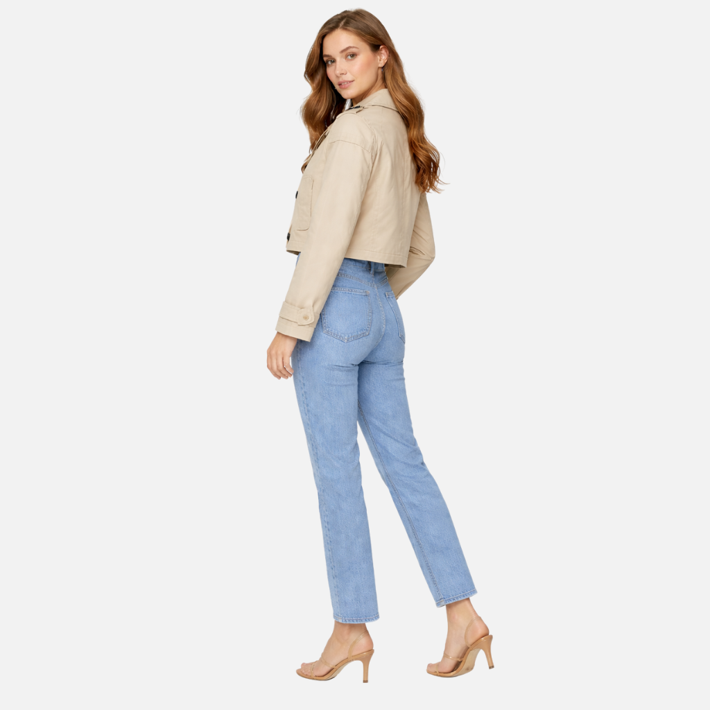 Women’s Cropped Trench Coat with Turn-Down Collar