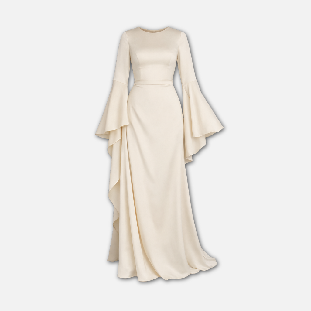 Women’s Draped Maxi Dress with Long Sleeves