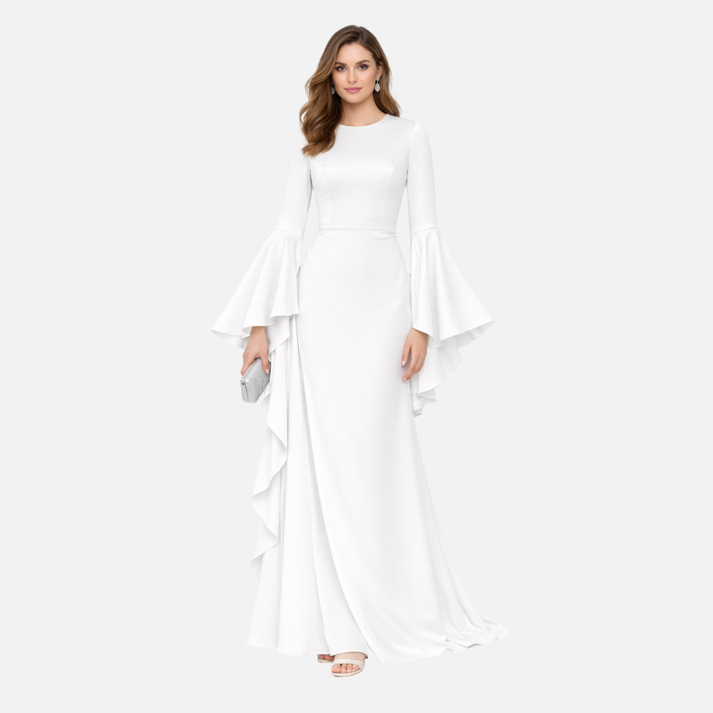 Women’s Draped Maxi Dress with Long Sleeves