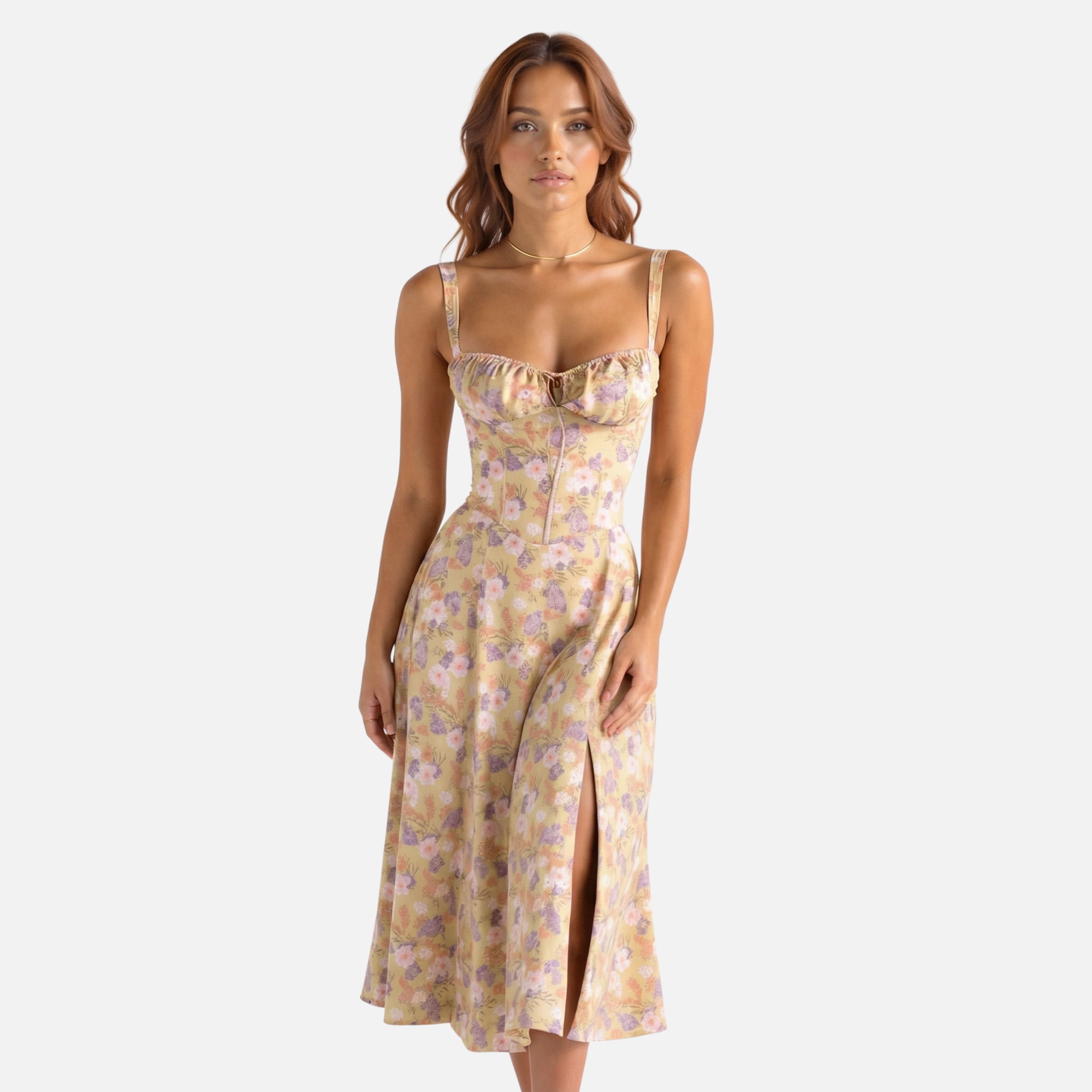 Women’s Fitted Waist Midi Dress with Front Tie Detail