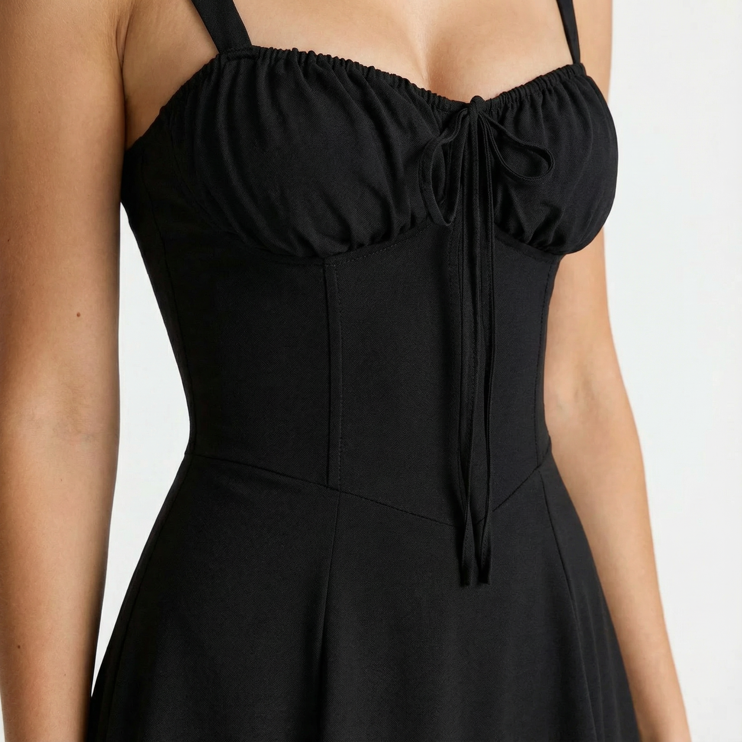 Women’s Fitted Waist Midi Dress with Front Tie Detail