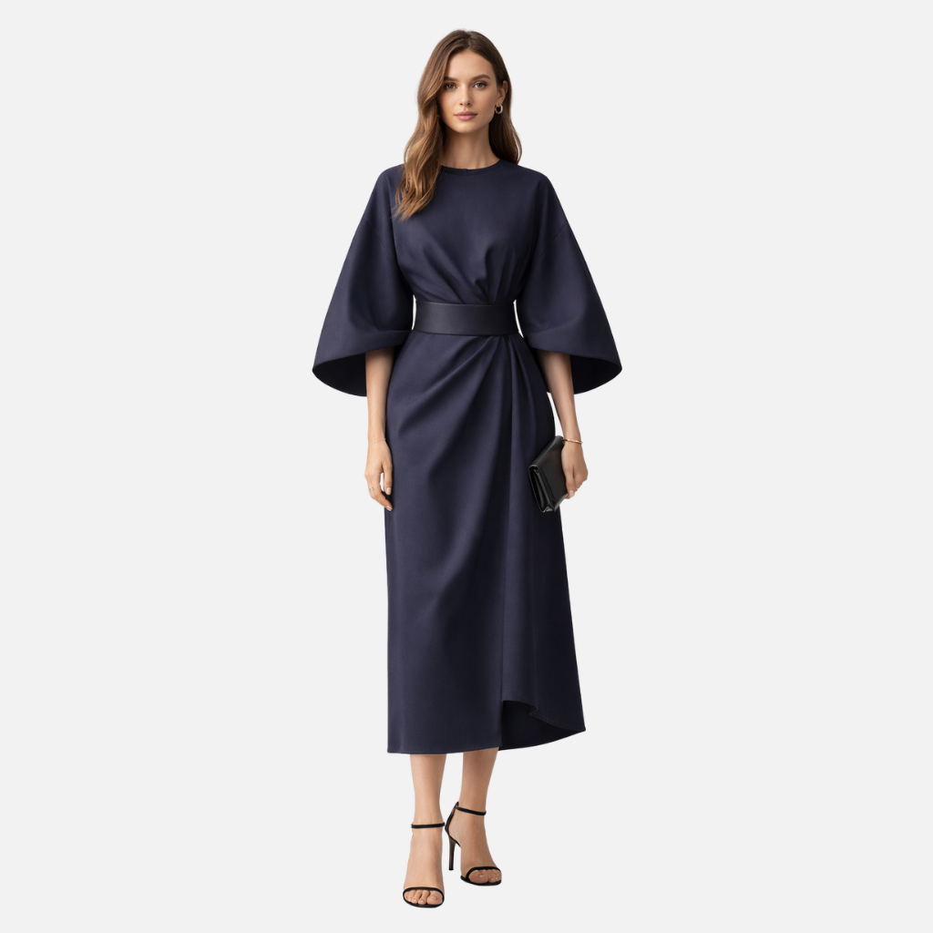 Women’s Lantern Sleeve Dress with Waist Belt