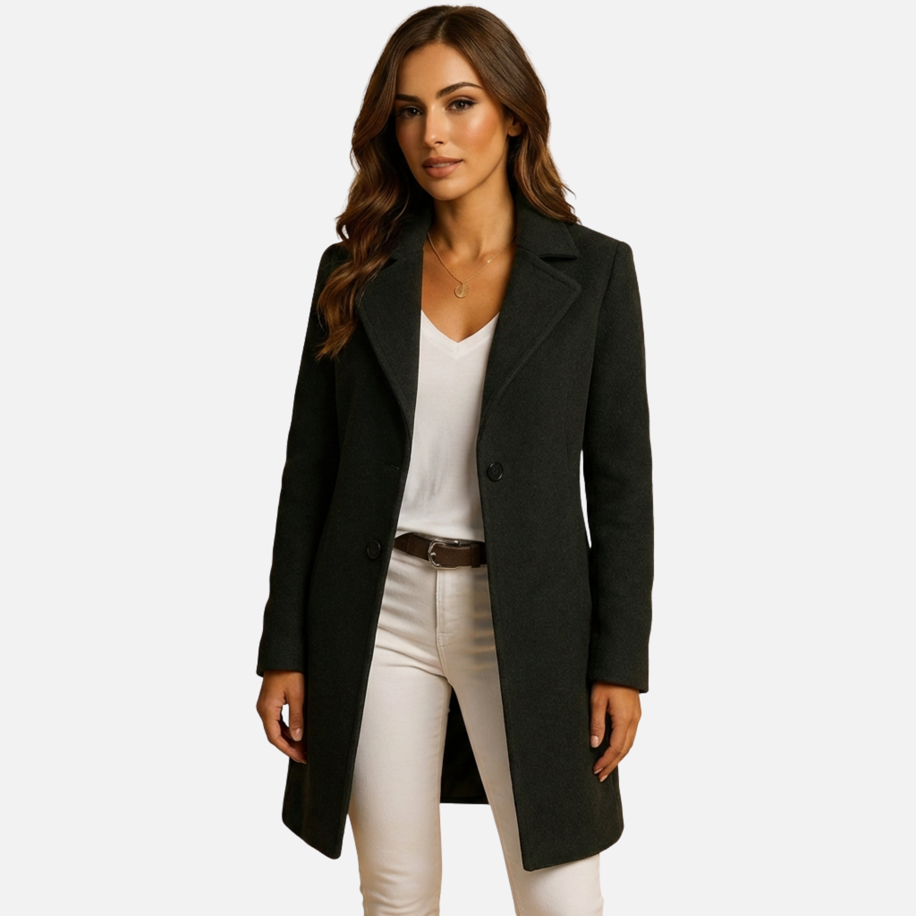 Women’s Longline Buttoned Coat with Notched Collar