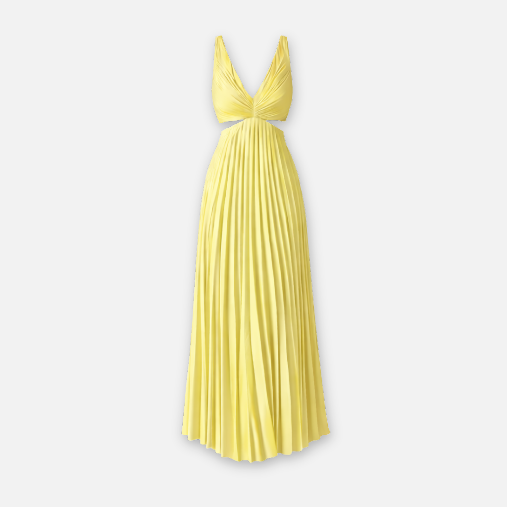 Women’s Pleated Midi Dress with V-Neck Bodice