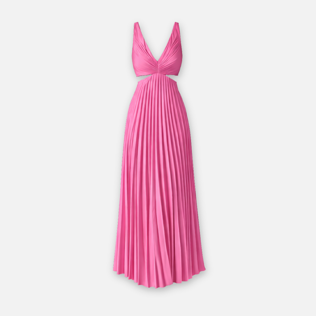 Women’s Pleated Midi Dress with V-Neck Bodice