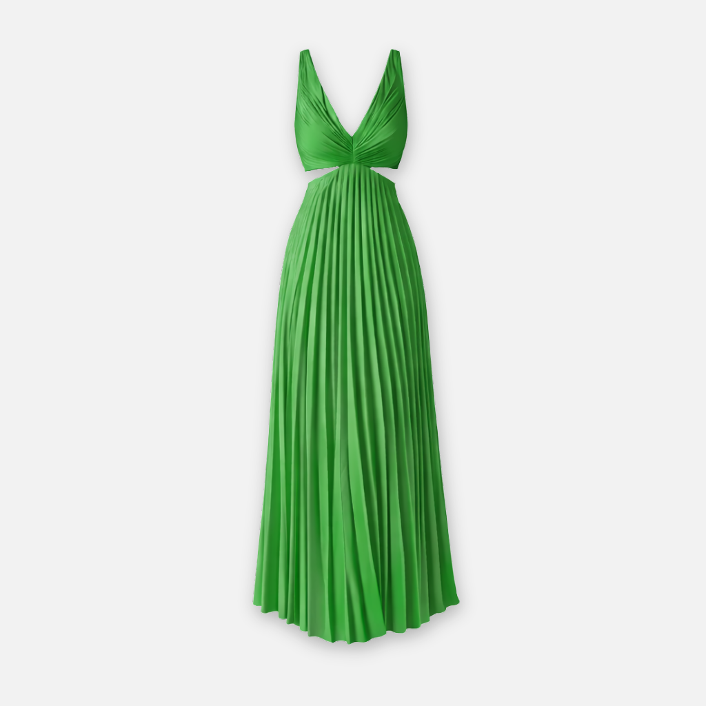 Women’s Pleated Midi Dress with V-Neck Bodice