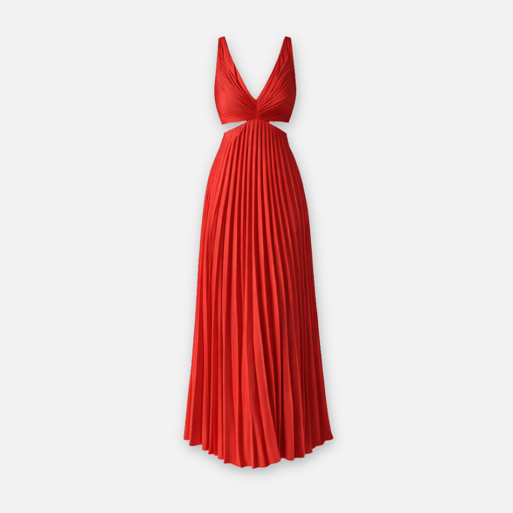 Women’s Pleated Midi Dress with V-Neck Bodice