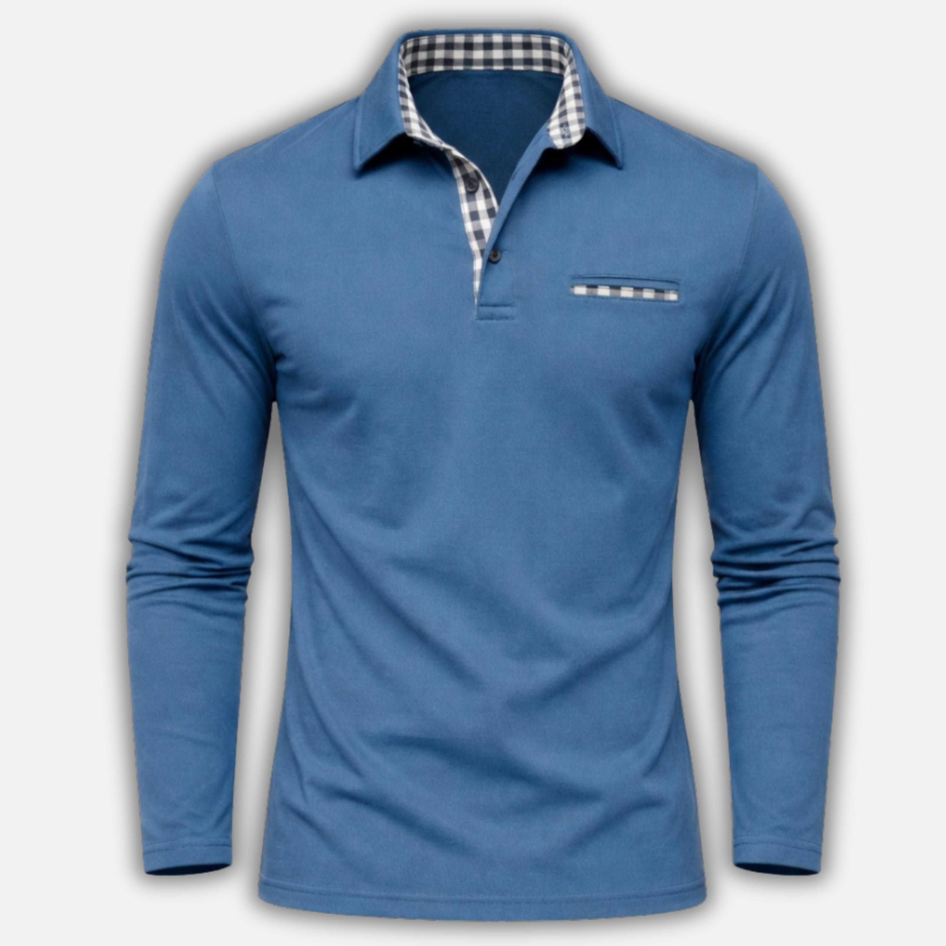 Men’s Long Sleeve Polo Shirt with Check-Trim Collar