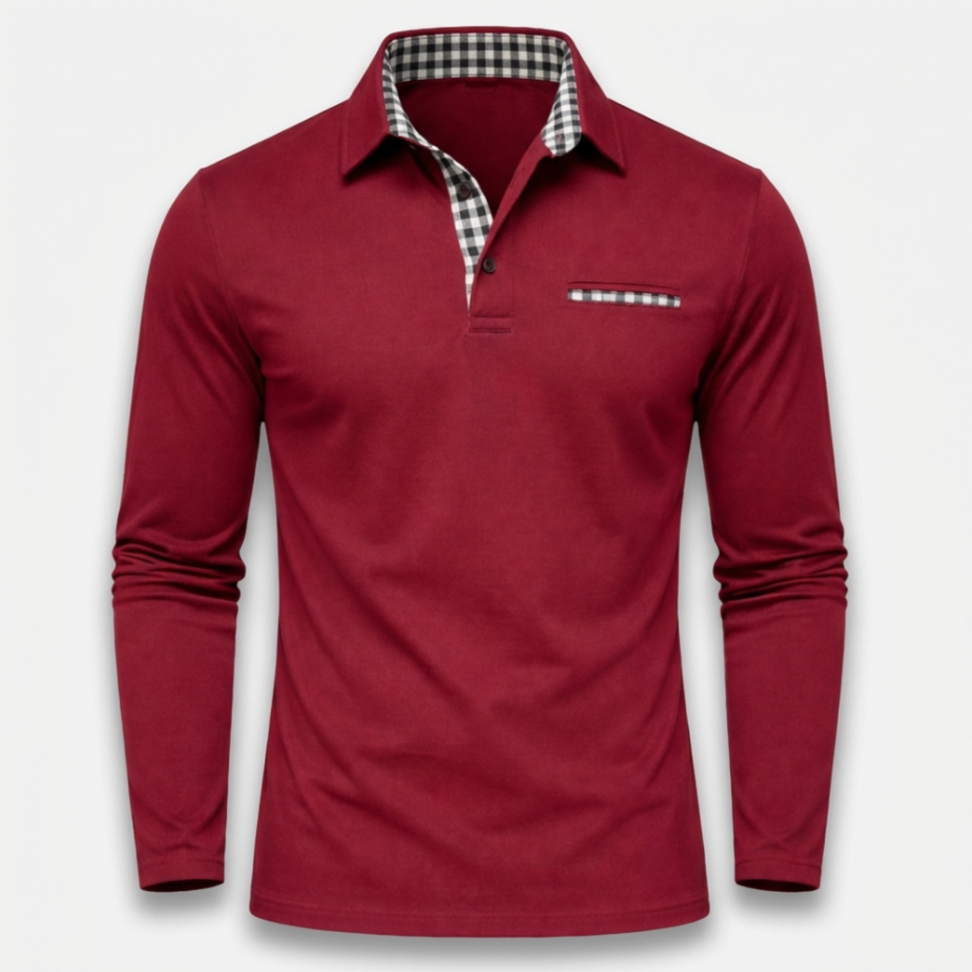 Men’s Long Sleeve Polo Shirt with Check-Trim Collar