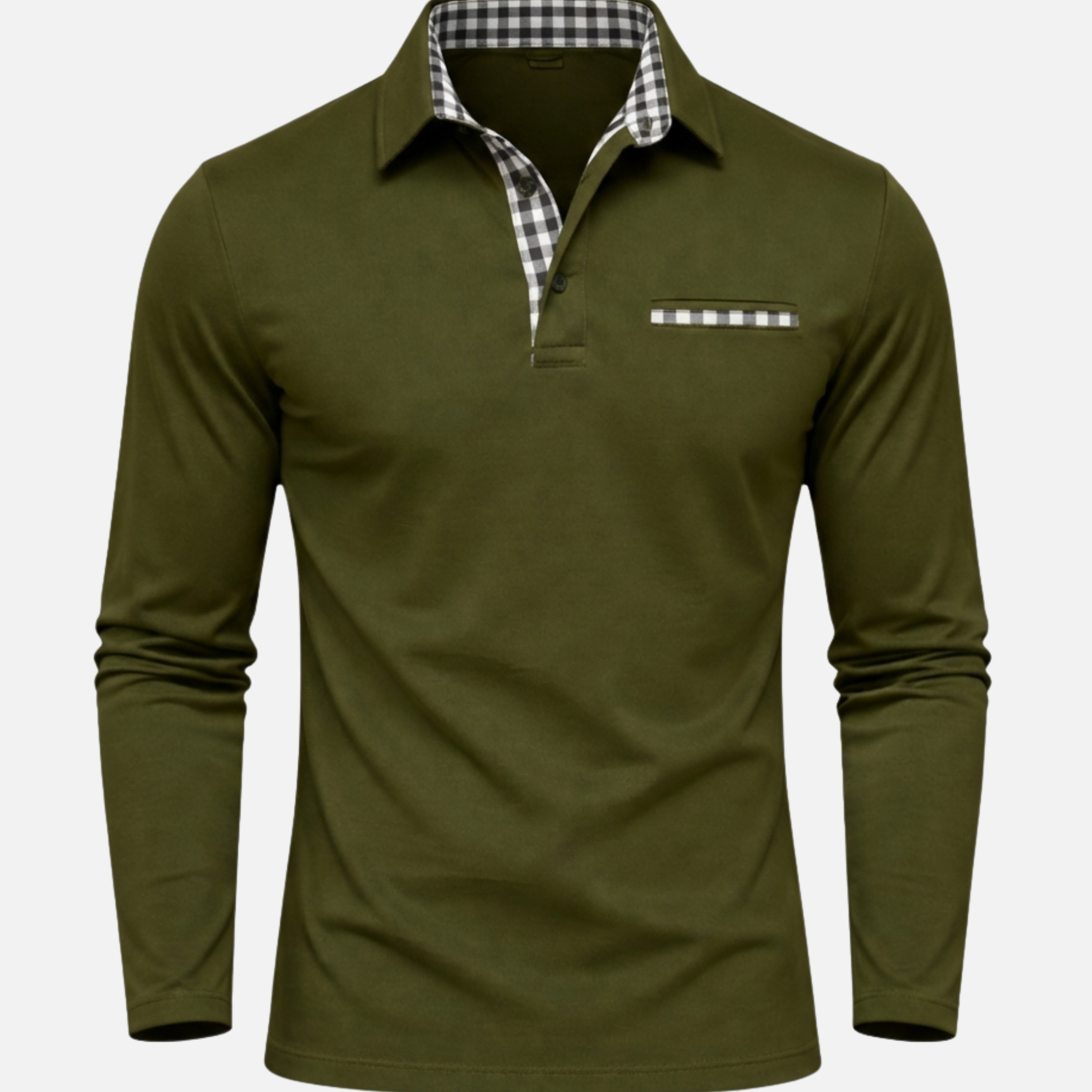 Men’s Long Sleeve Polo Shirt with Check-Trim Collar