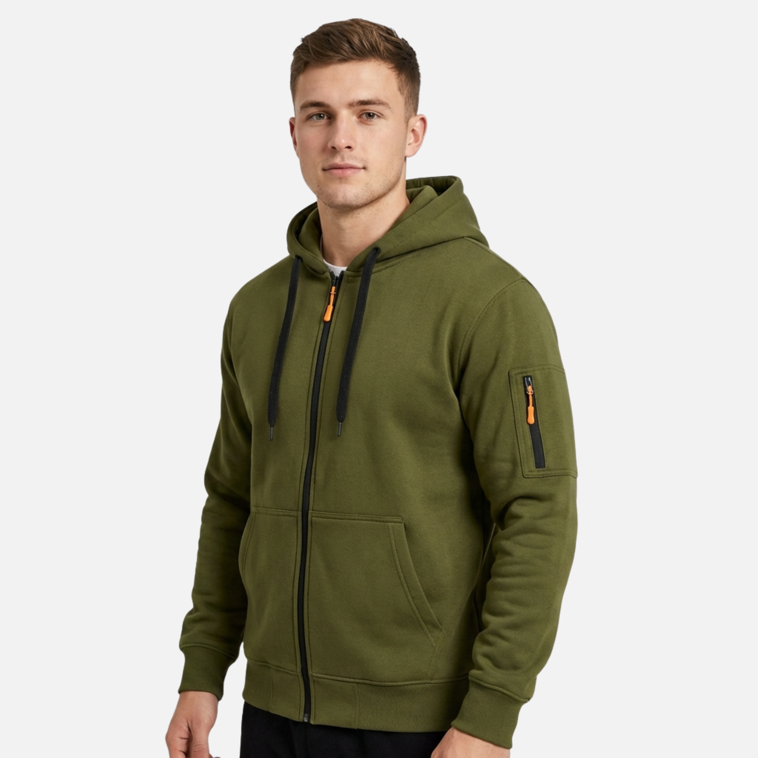 Full Zip Hoodie with Zippered Sleeve Pocket for Men