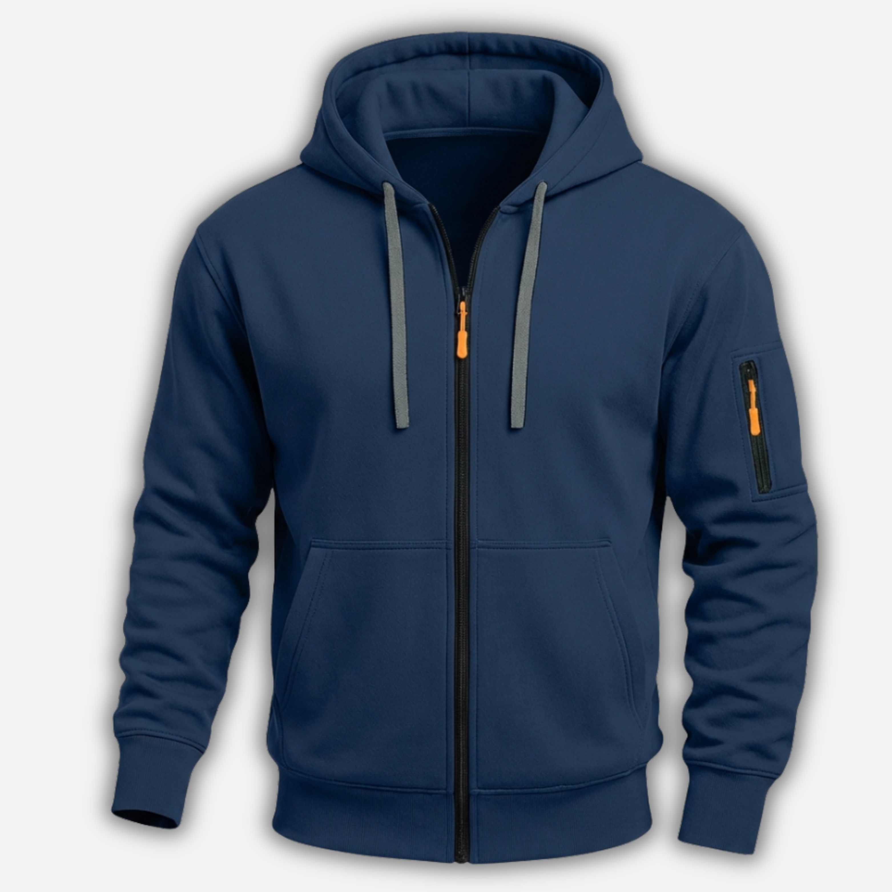 Full Zip Hoodie with Zippered Sleeve Pocket for Men