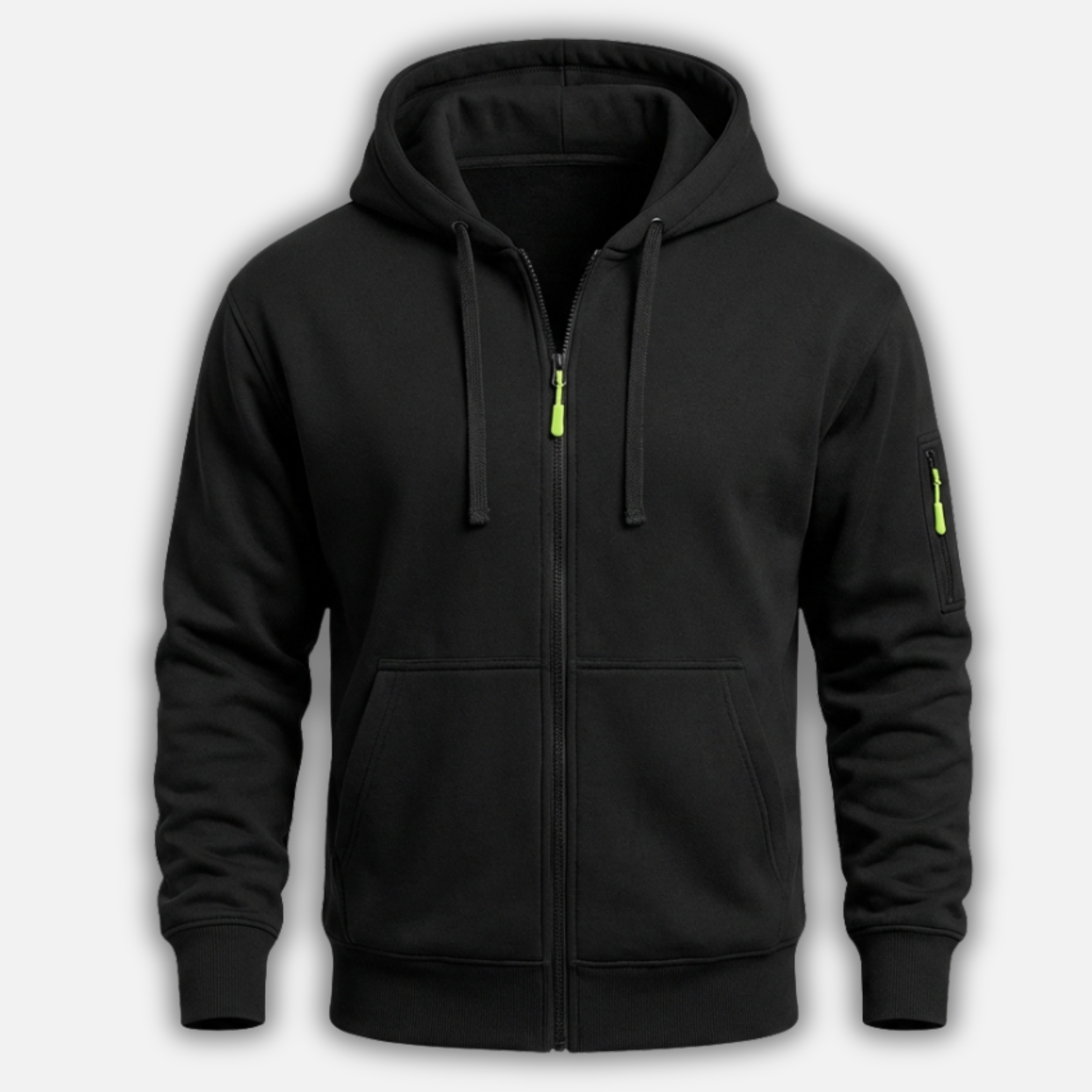 Full Zip Hoodie with Zippered Sleeve Pocket for Men