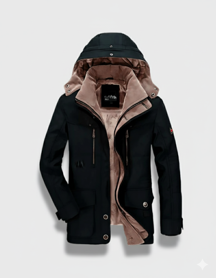 Men’s Thick Winter Coat with Hood and Deep Pockets