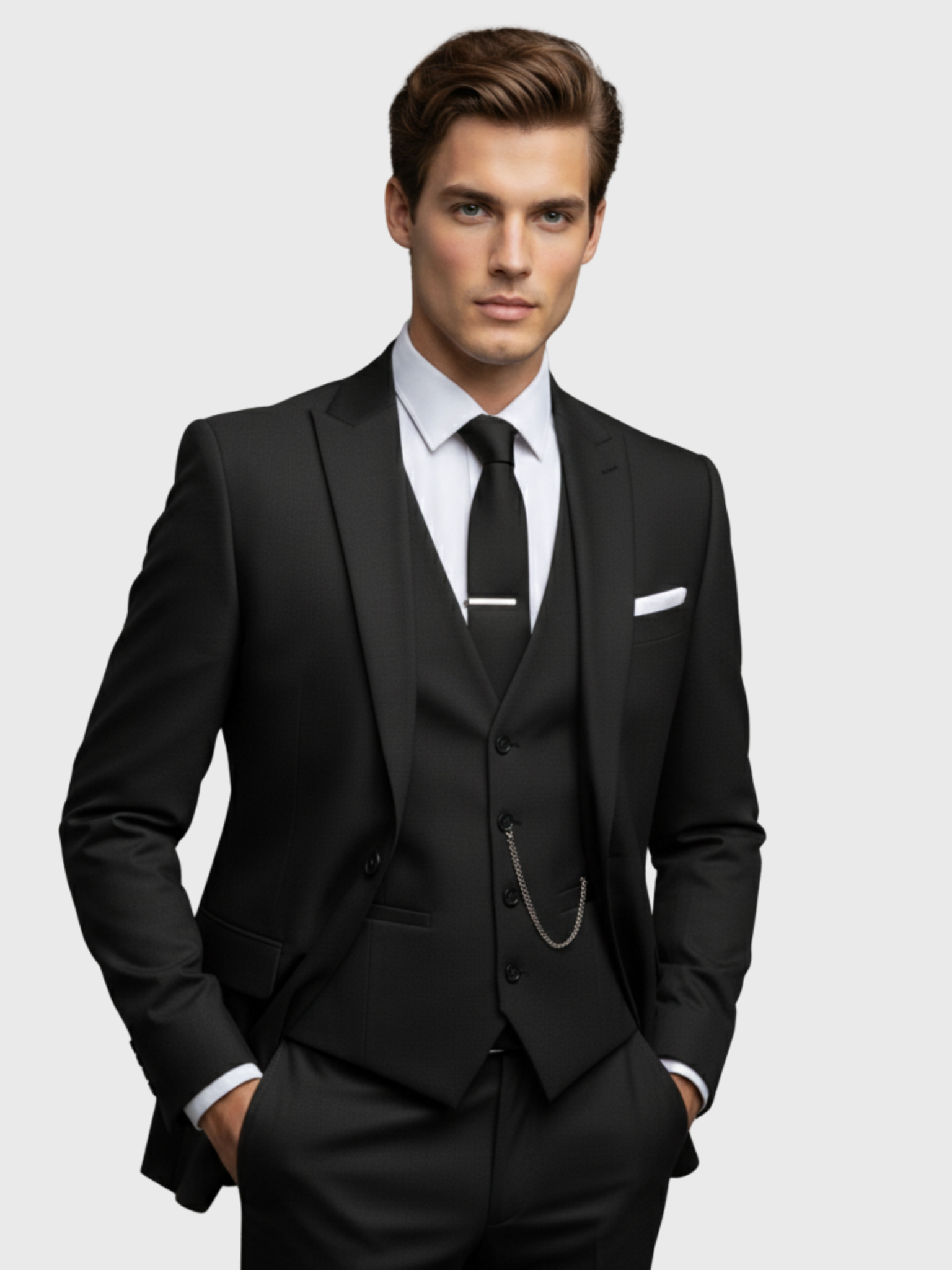 Men’s Modern-Cut Three-Piece Suit with Jacket, Vest and Trousers
