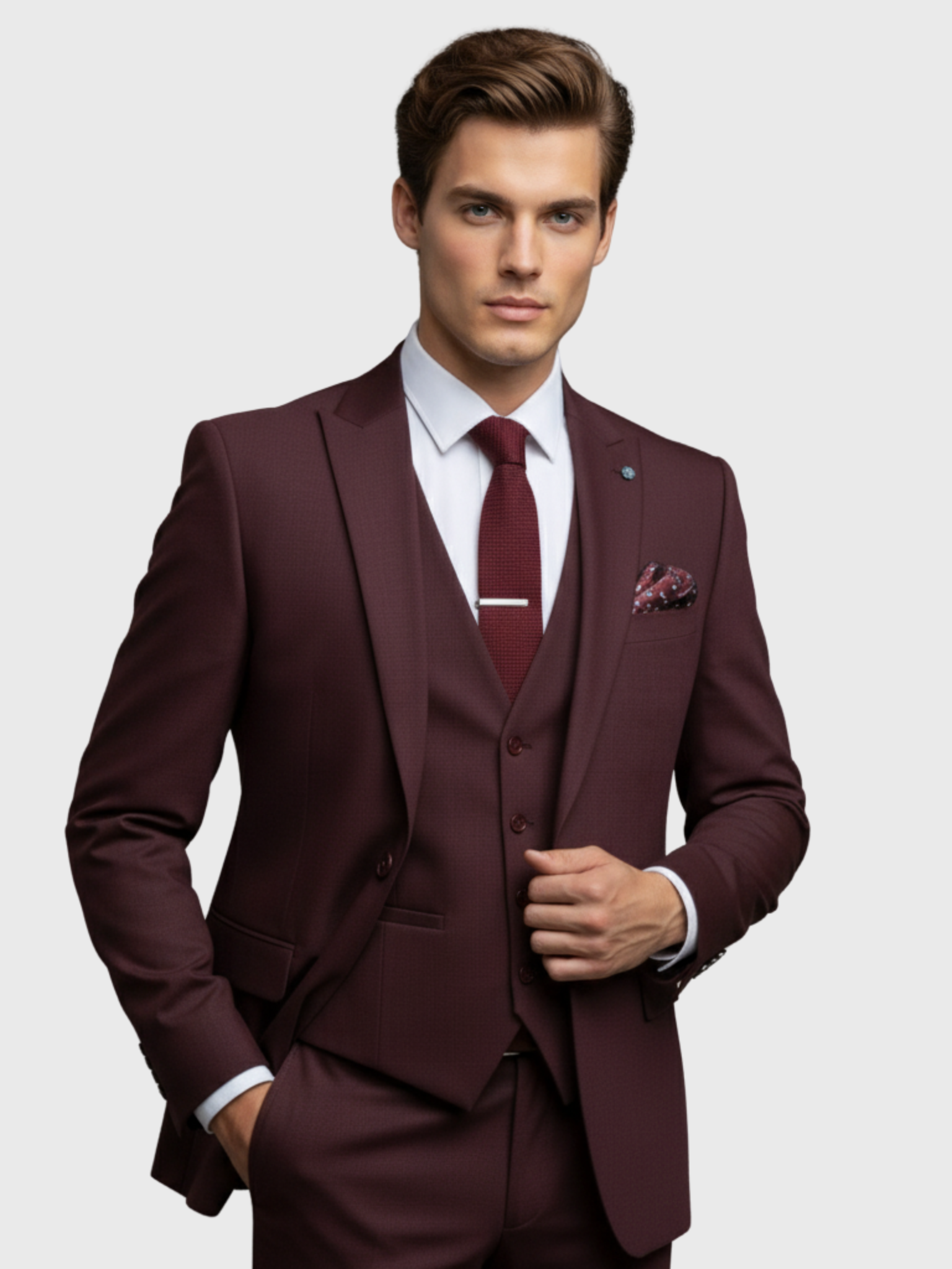 Men’s Modern-Cut Three-Piece Suit with Jacket, Vest and Trousers