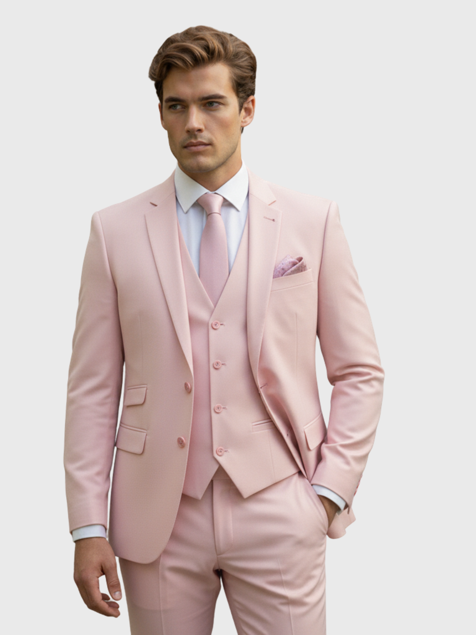 Men’s Modern-Cut Three-Piece Suit with Jacket, Vest and Trousers