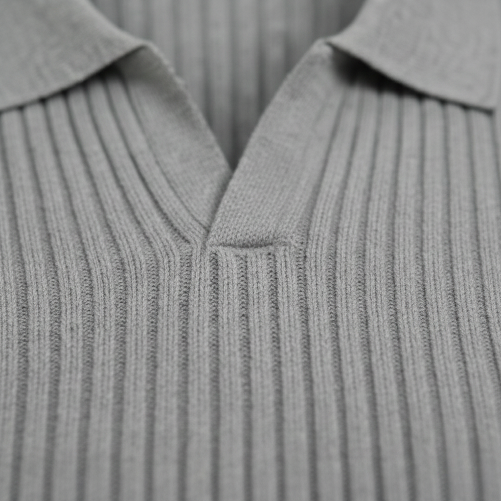 Men’s Ribbed Knit Polo Shirt with V-Neck Collar