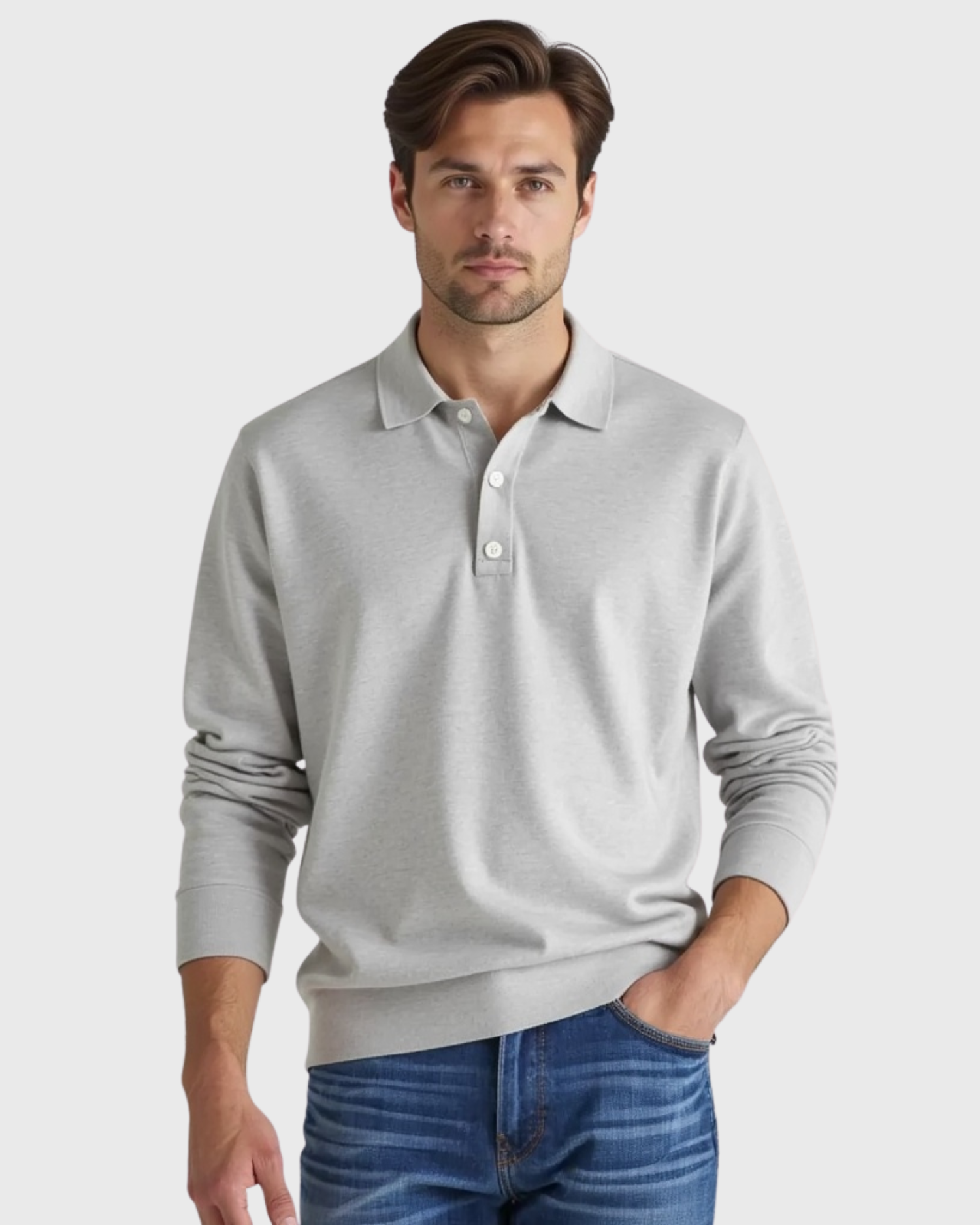 Men’s Long-Sleeve Polo Shirt with Button-Front Collar