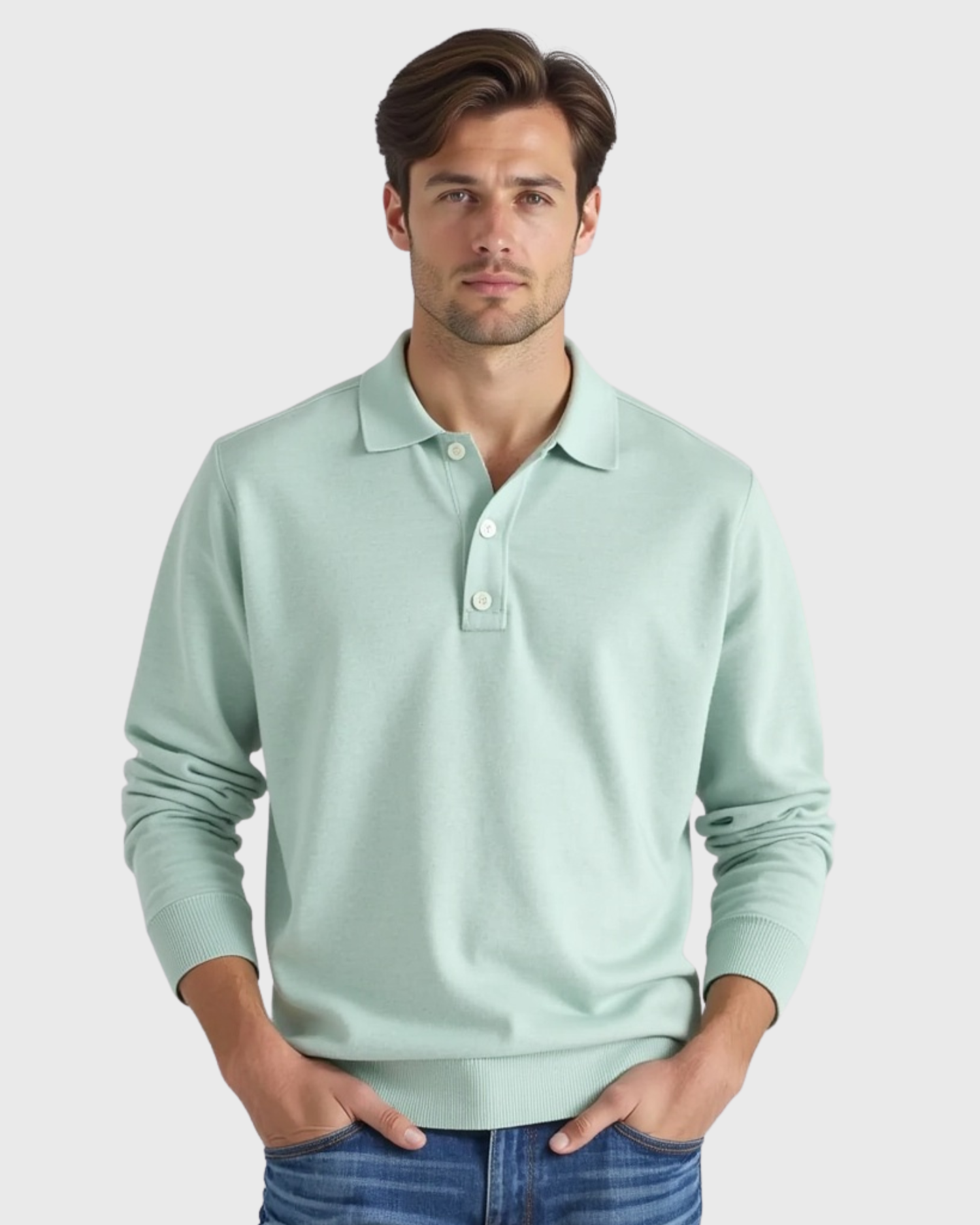 Men’s Long-Sleeve Polo Shirt with Button-Front Collar