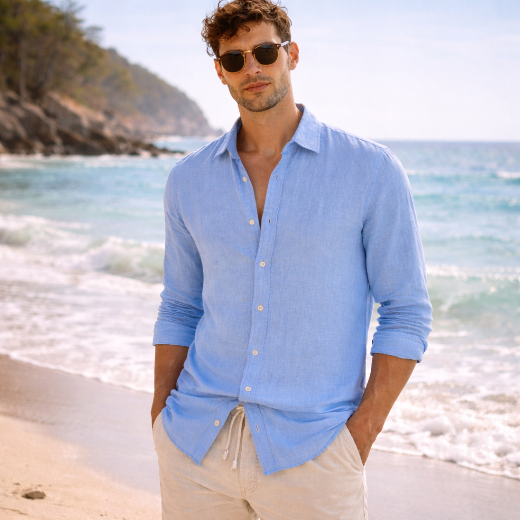 Men’s Relaxed Fit Linen Shirt with Long Sleeves