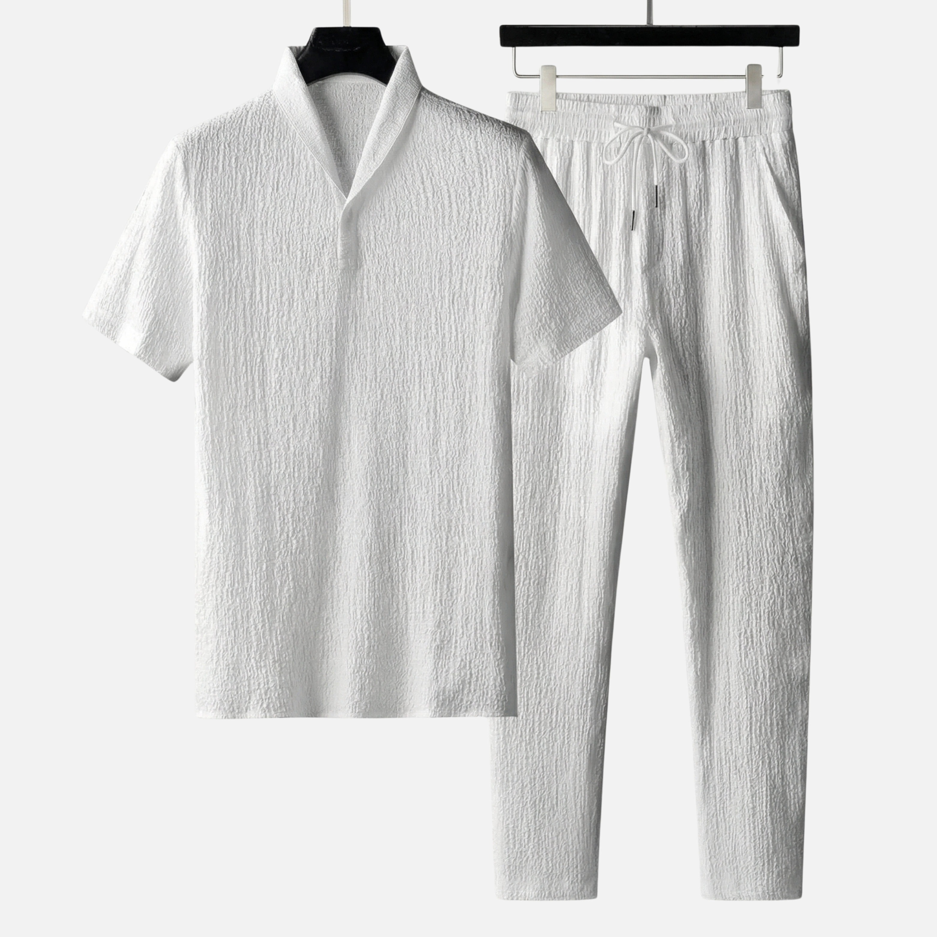 Relaxed Fit Linen Set with Drawstring Waistband for Men