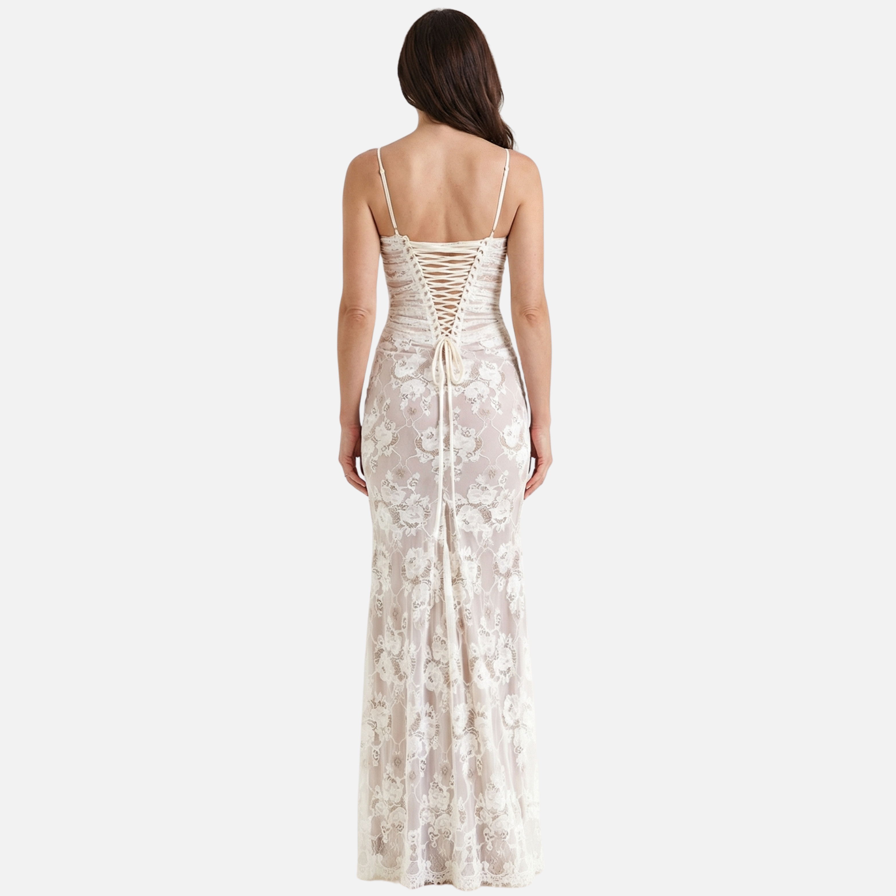 Sheer Floral Lace Dress with Corset-Style Bodice for Women