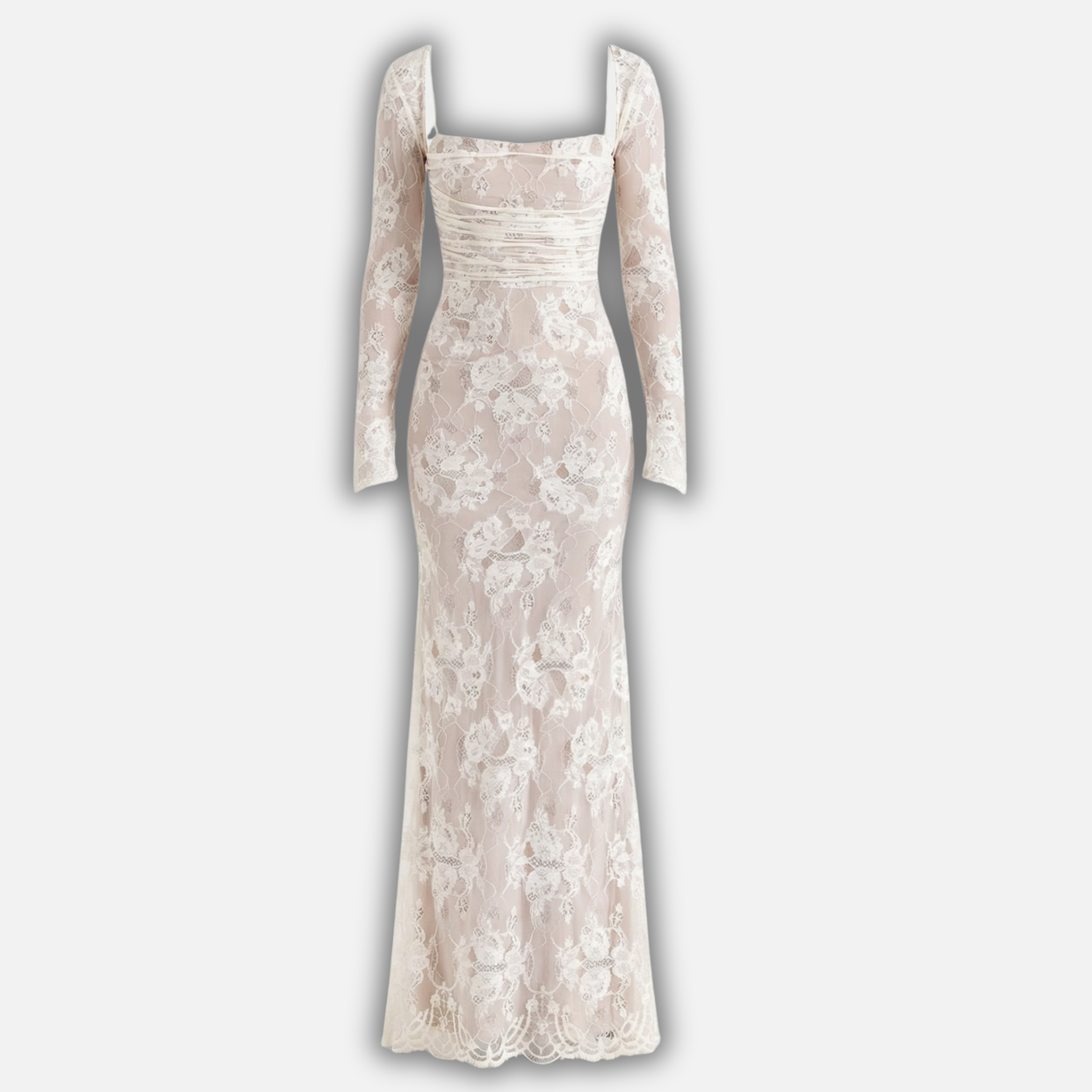 Sheer Floral Lace Dress with Corset-Style Bodice for Women