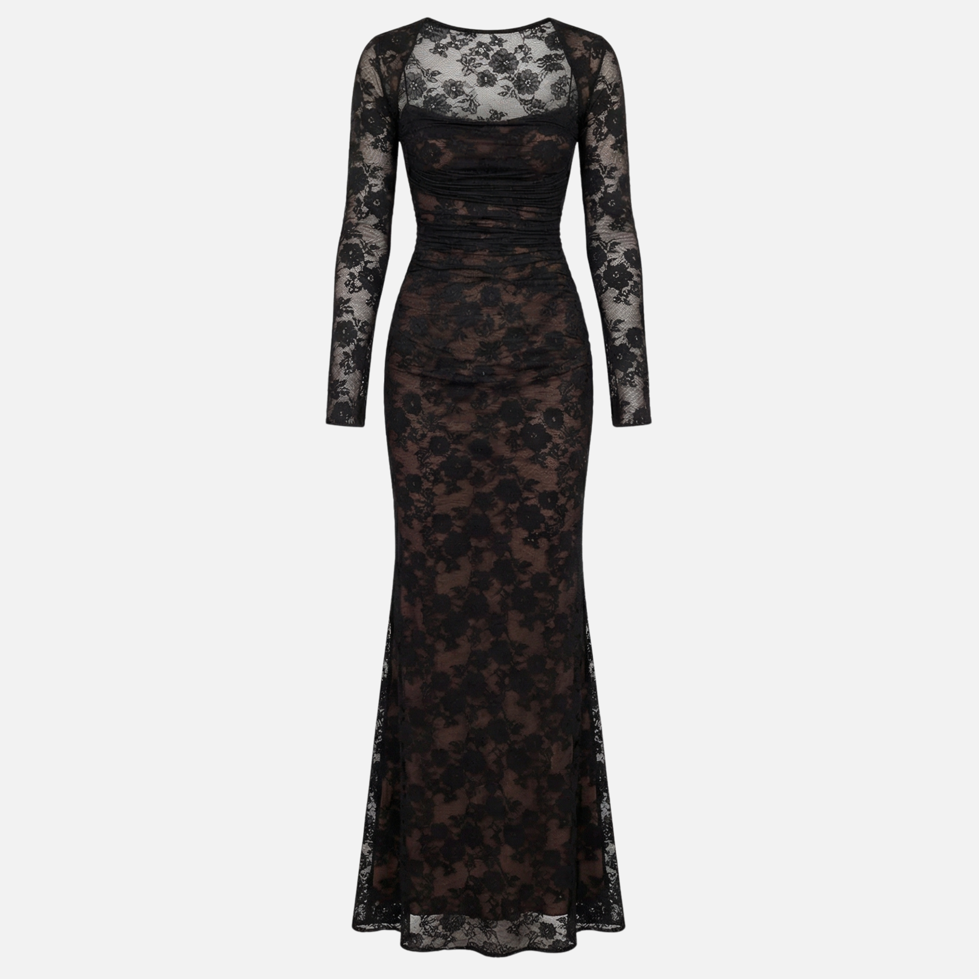 Sheer Floral Lace Dress with Corset-Style Bodice for Women