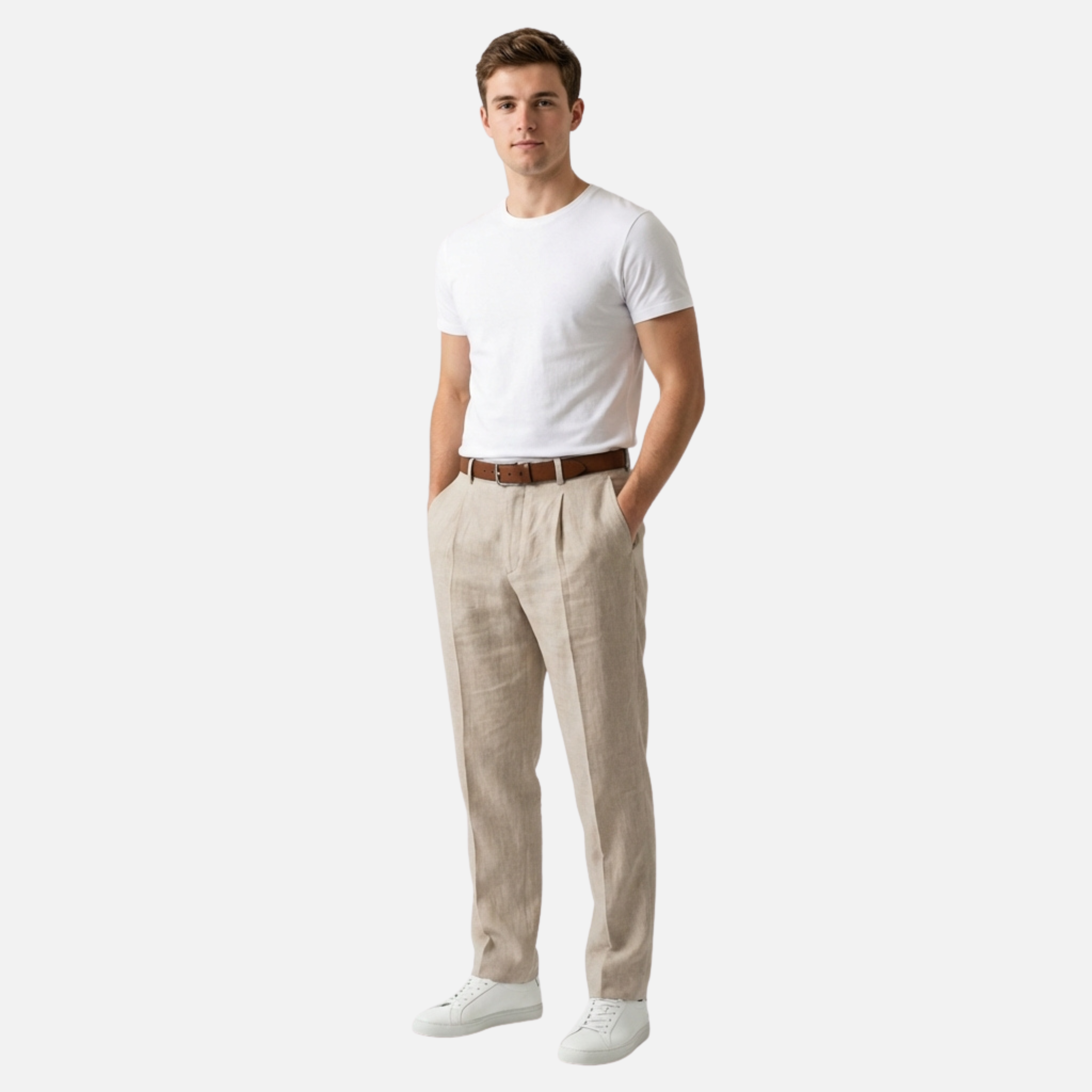 Straight Cut Suit Trousers with Subtle Pinstripe Pattern for Men