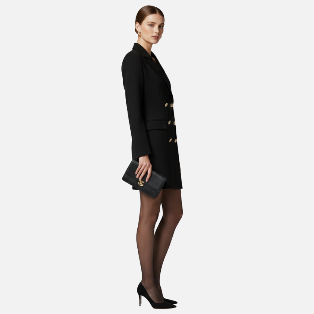 Women’s Structured Blazer Mini Dress with Gold-Tone Buttons