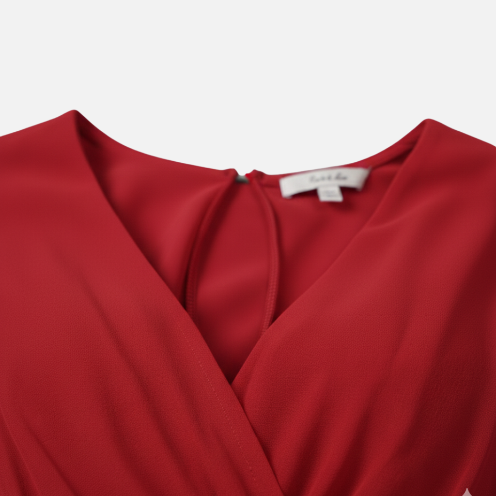 Women’s Wrap-Style Chiffon Midi Dress with Tie Waist