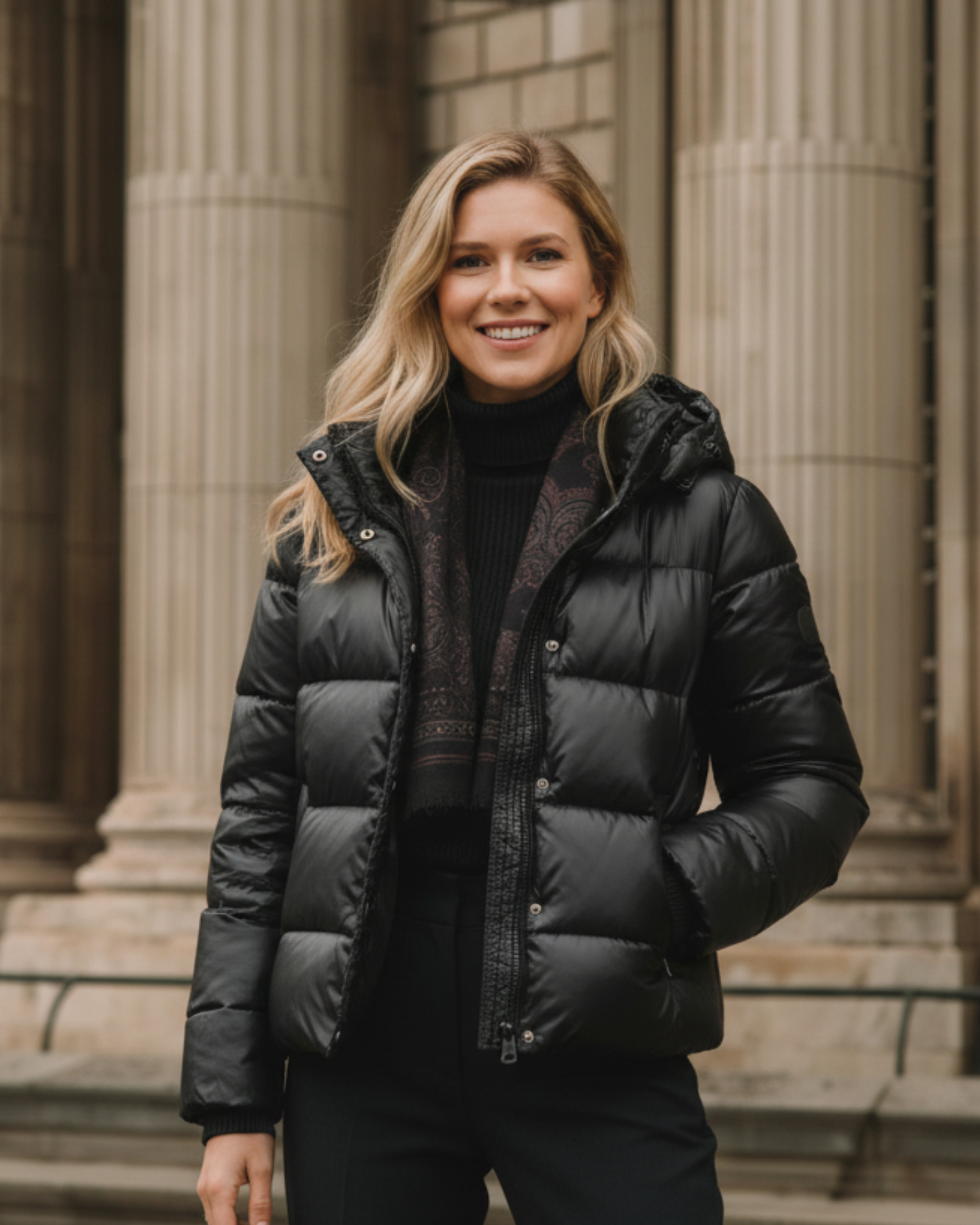 Women’s Shiny Finish Hooded Puffer Jacket with Cropped Silhouette