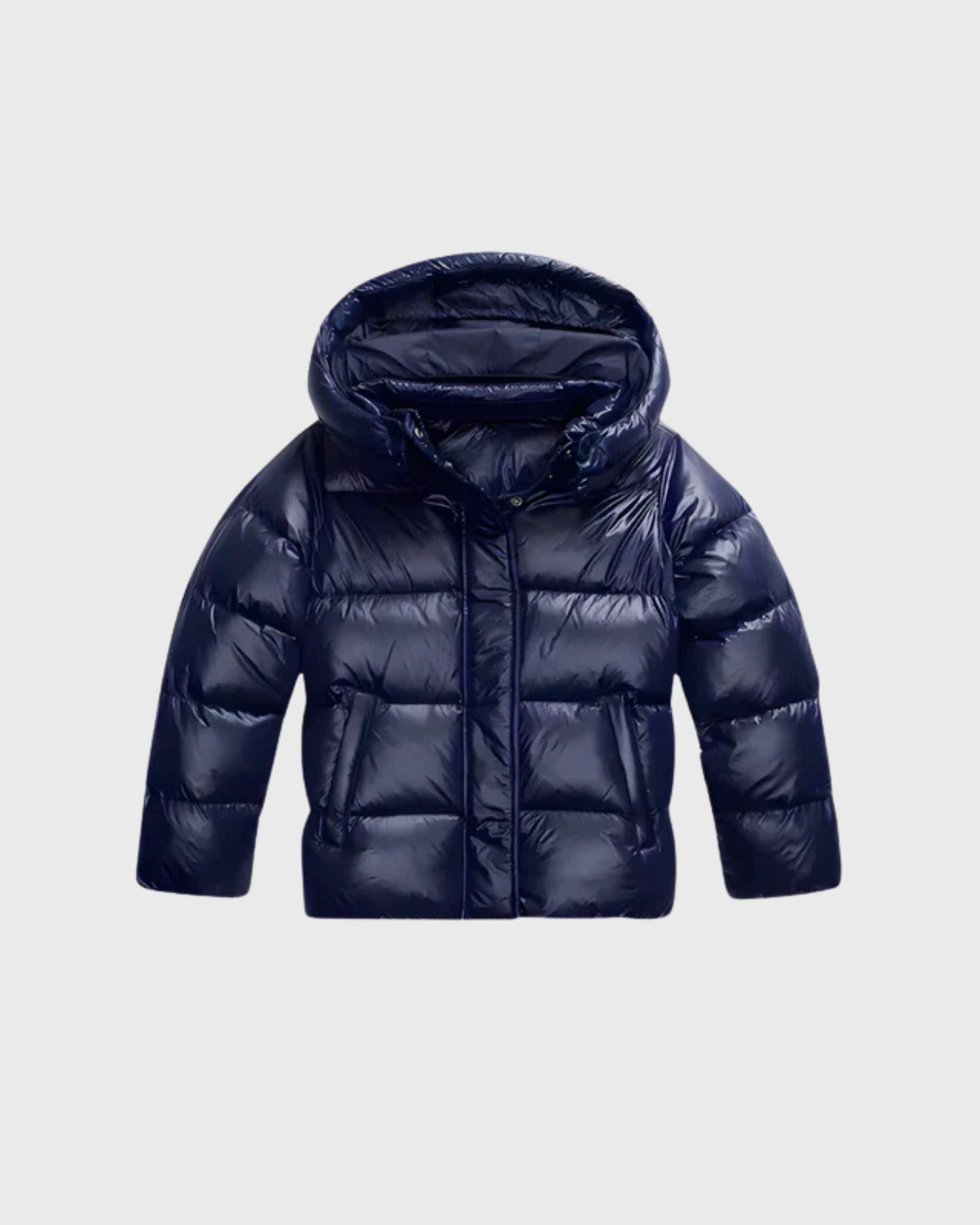 Women’s Shiny Finish Hooded Puffer Jacket with Cropped Silhouette