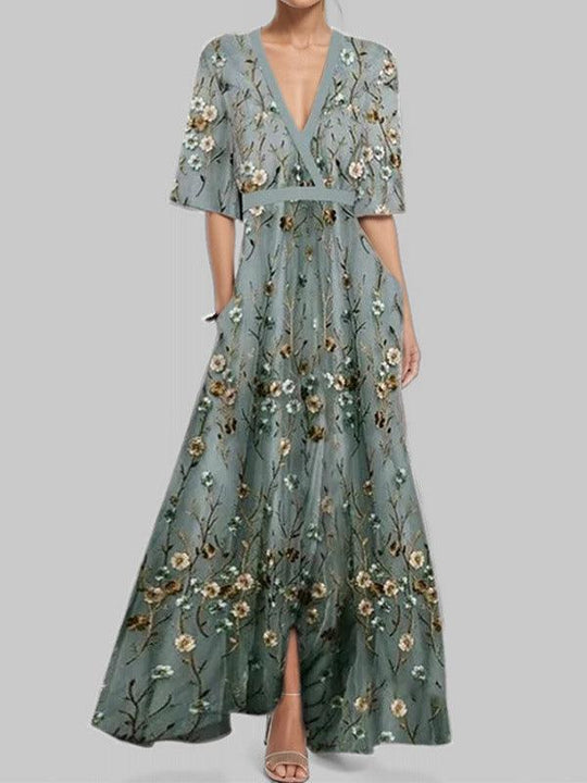 Lea | Seaside Glam Elegant Mid Sleeve Maxi Dress Ensemble